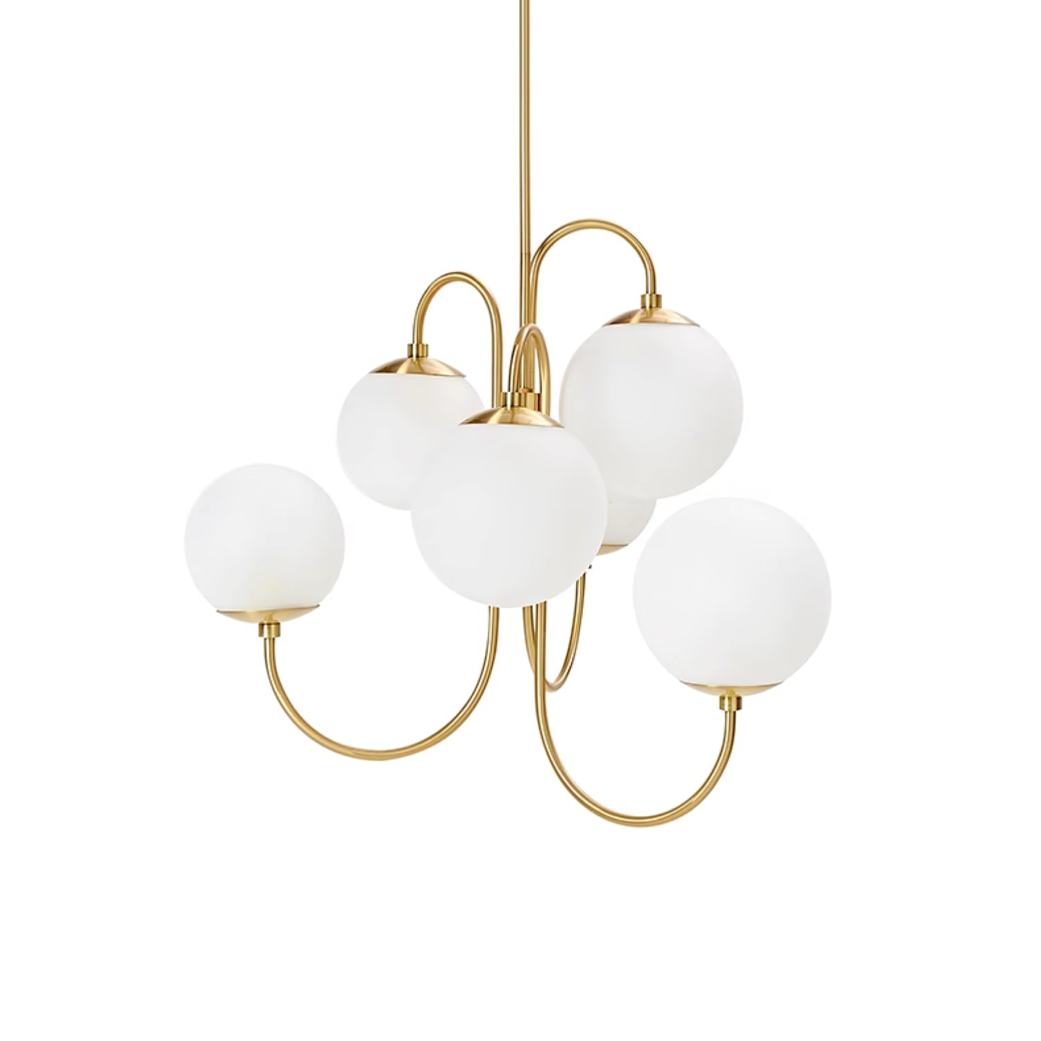 Lustra Chandelier Brass Globe Cluster Curved Arm-Neutral Decor