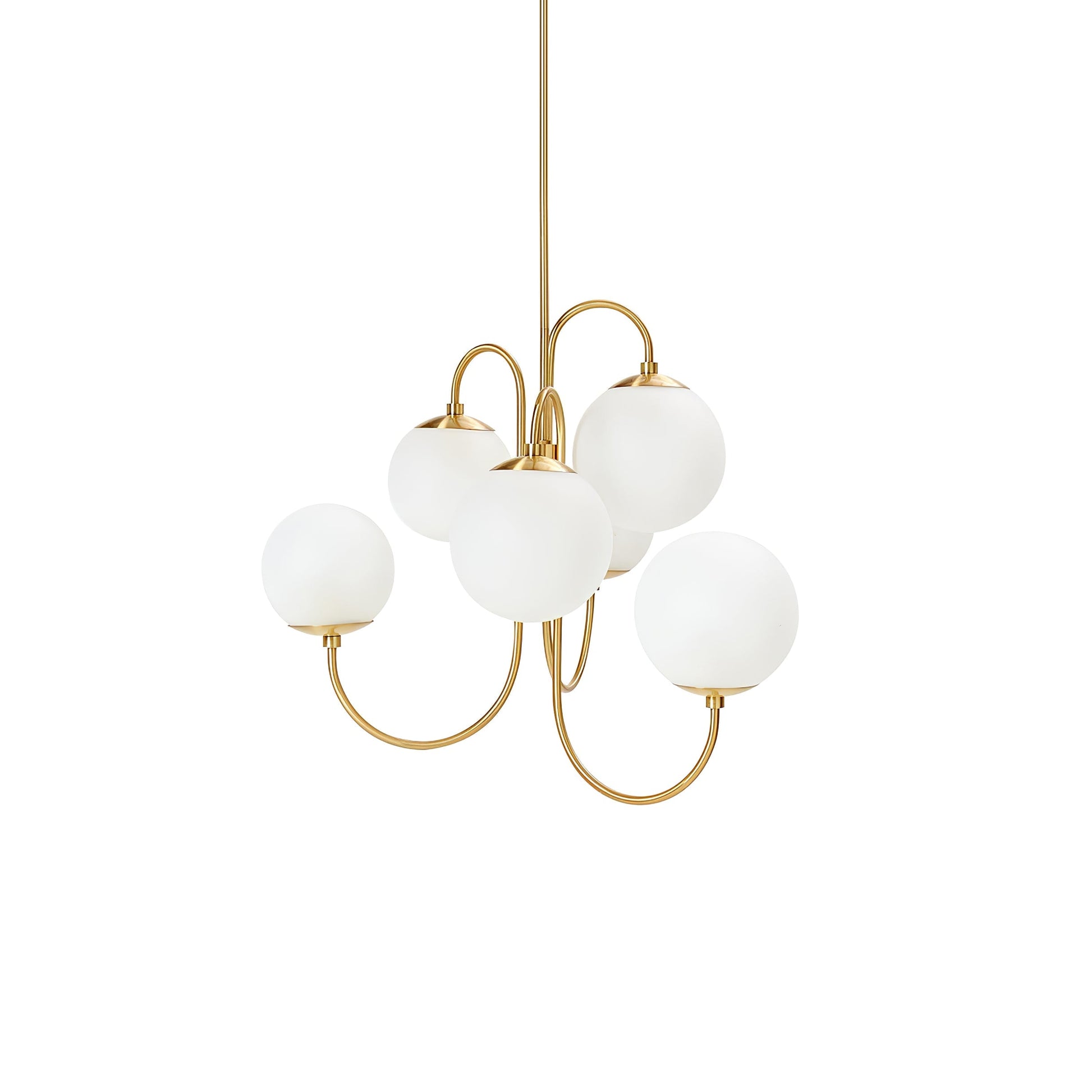 Lustra Chandelier Brass Globe Cluster Curved Arm-Neutral Decor