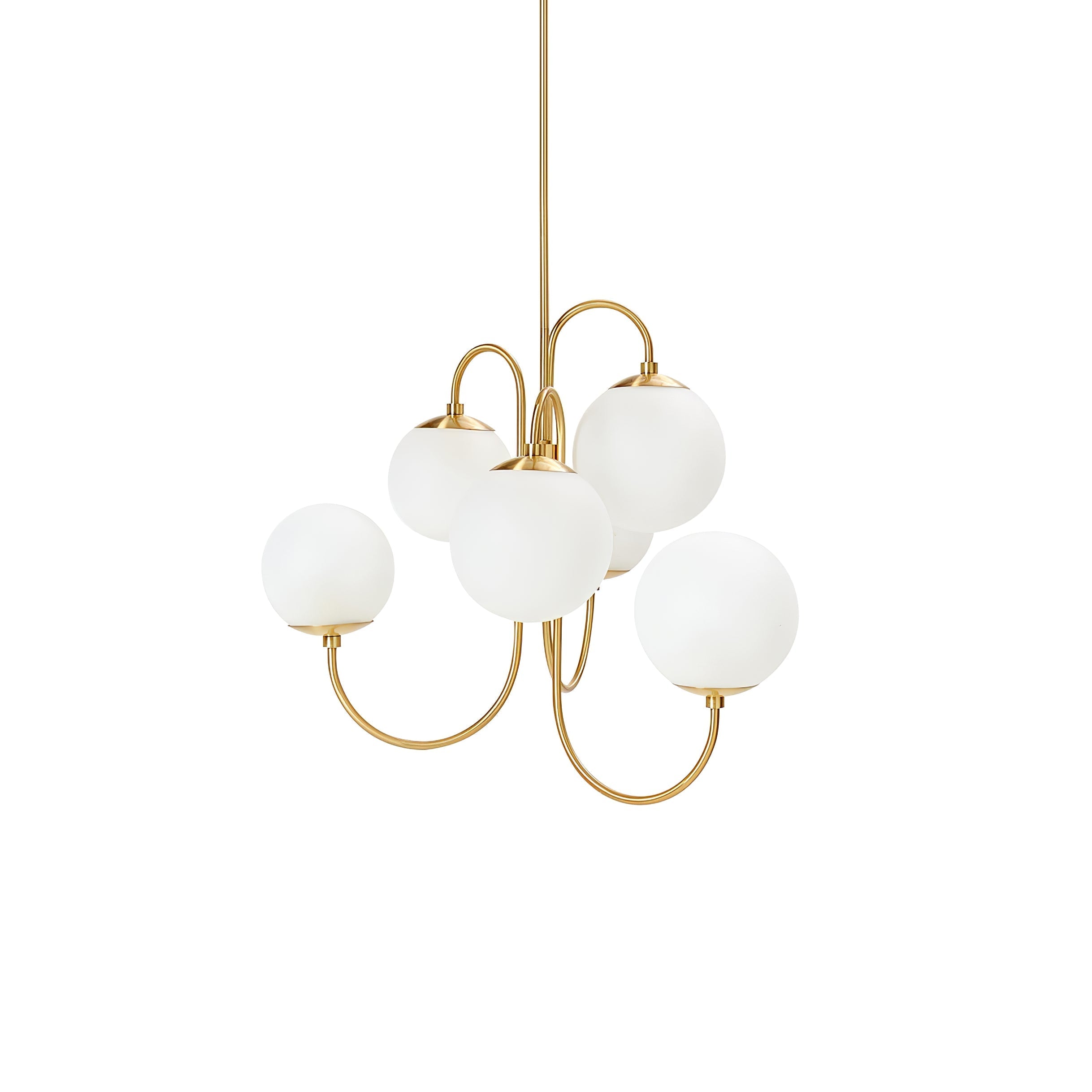 Lustra Chandelier Brass Globe Cluster Curved Arm-Neutral Decor