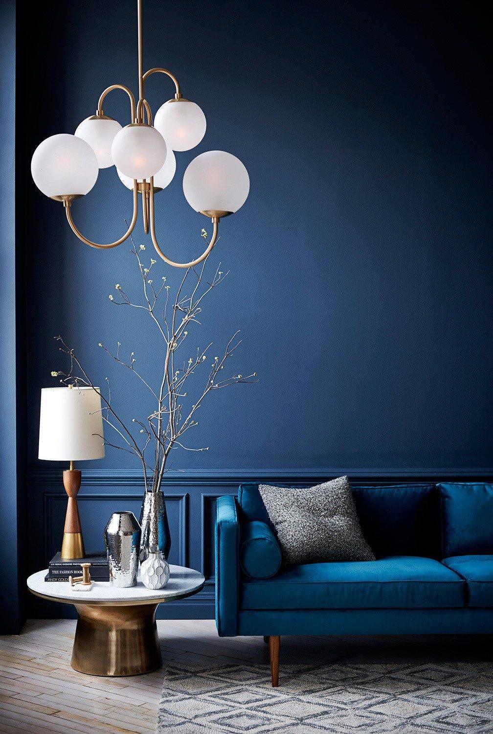 Lustra Chandelier Brass Globe Cluster Curved Arm-Neutral Decor