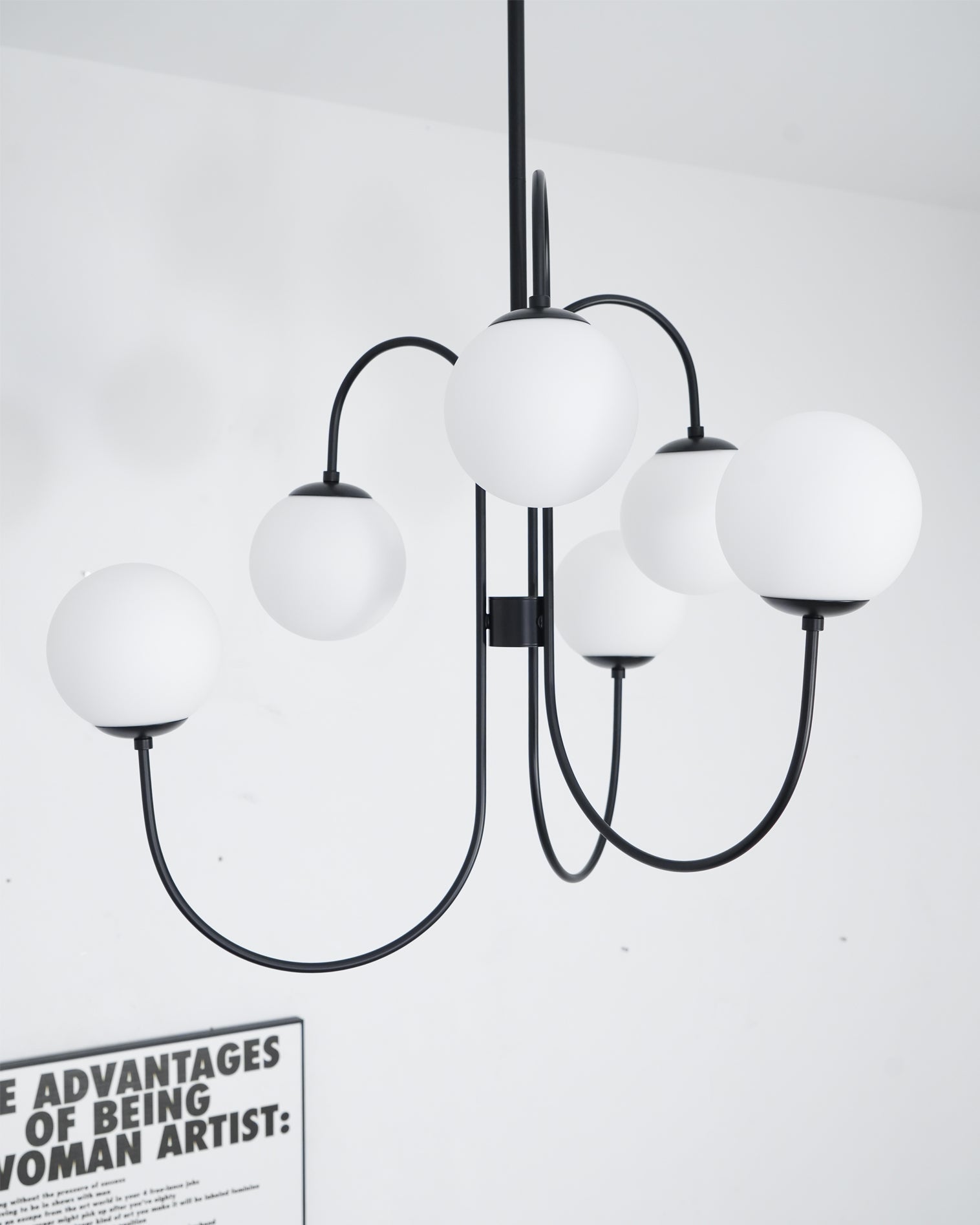 Lustra Chandelier Brass Globe Cluster Curved Arm-Neutral Decor