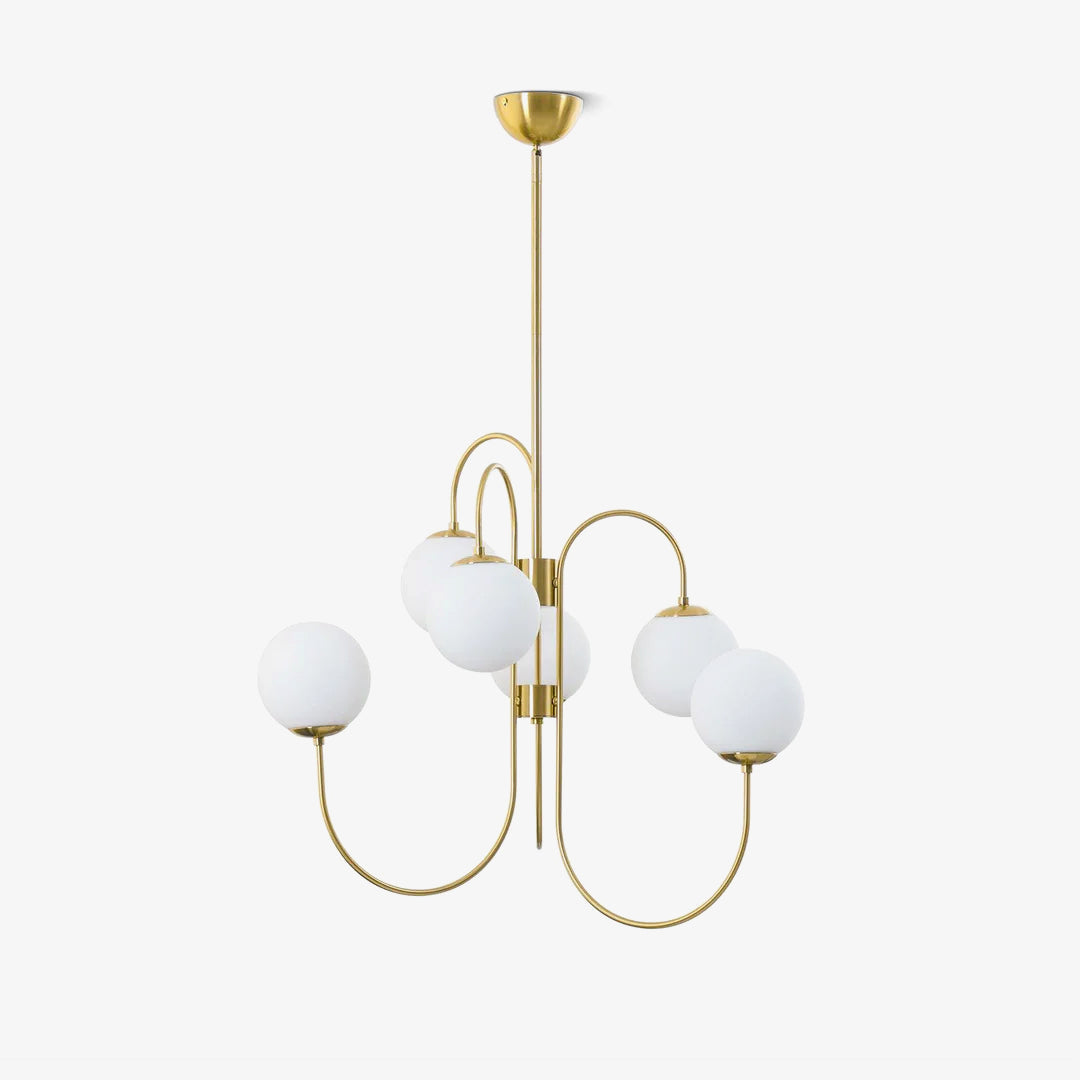 Lustra Chandelier Brass Globe Cluster Curved Arm-Neutral Decor