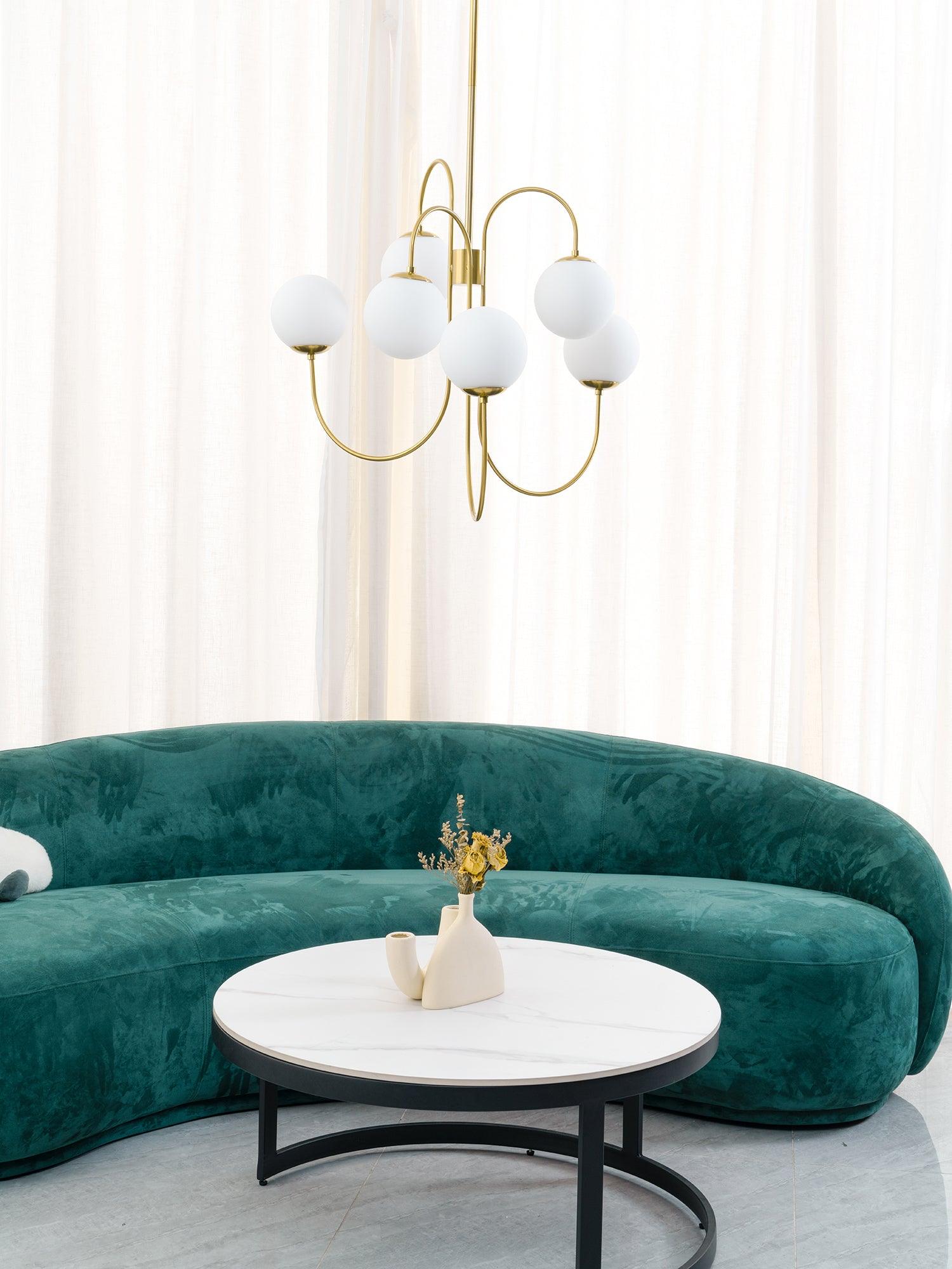 Lustra Chandelier Brass Globe Cluster Curved Arm-Neutral Decor