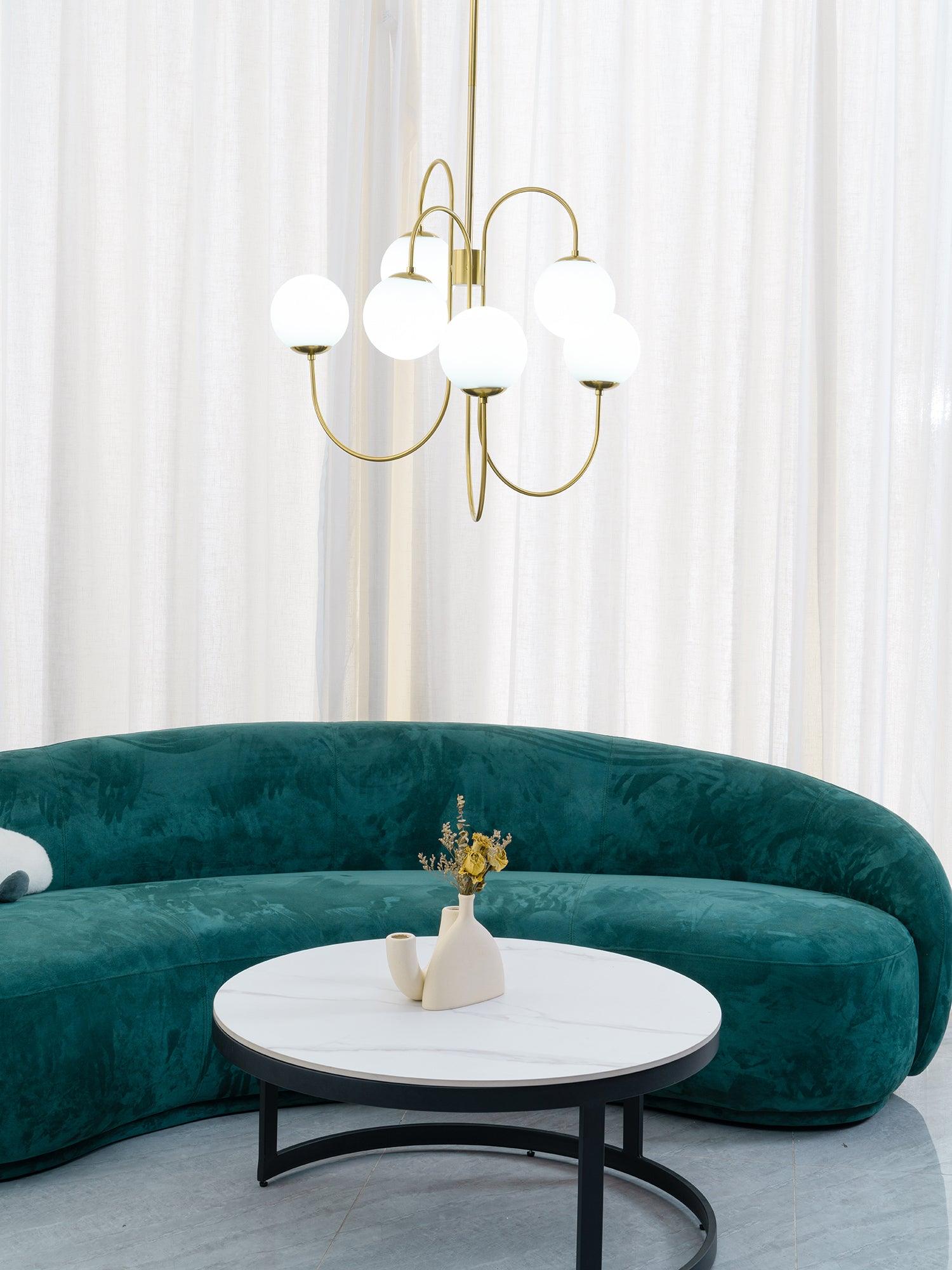 Lustra Chandelier Brass Globe Cluster Curved Arm-Neutral Decor