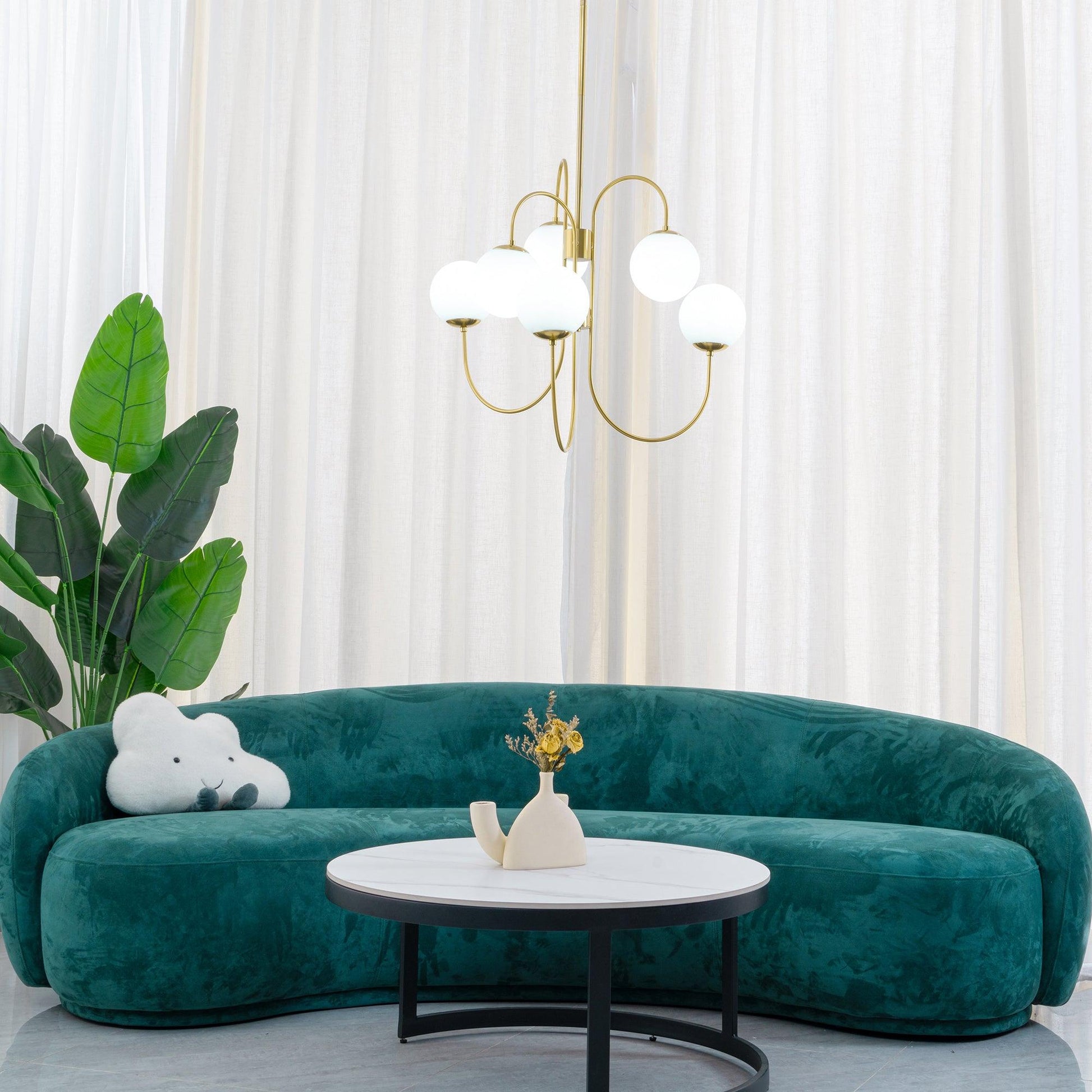 Lustra Chandelier Brass Globe Cluster Curved Arm-Neutral Decor