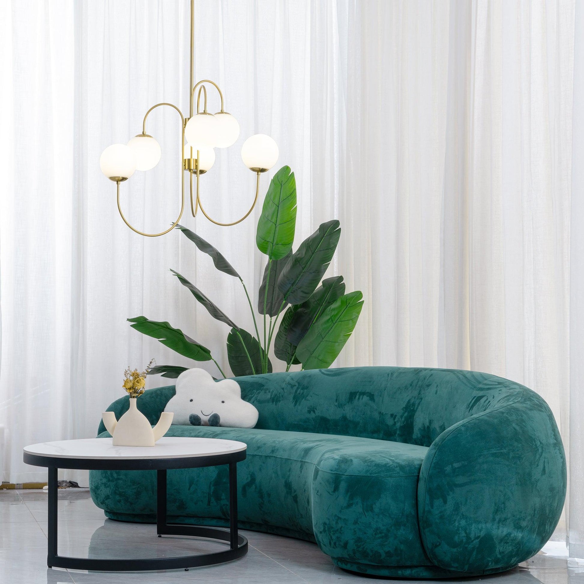 Lustra Chandelier Brass Globe Cluster Curved Arm-Neutral Decor