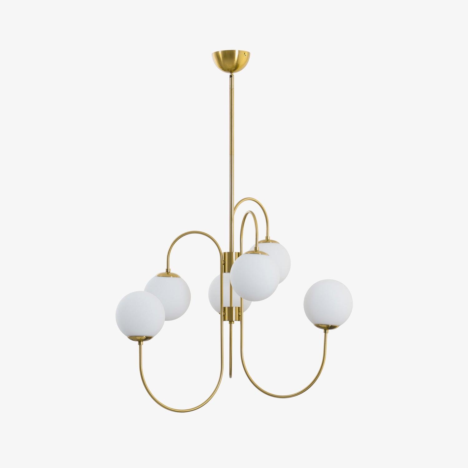Lustra Chandelier Brass Globe Cluster Curved Arm-Neutral Decor