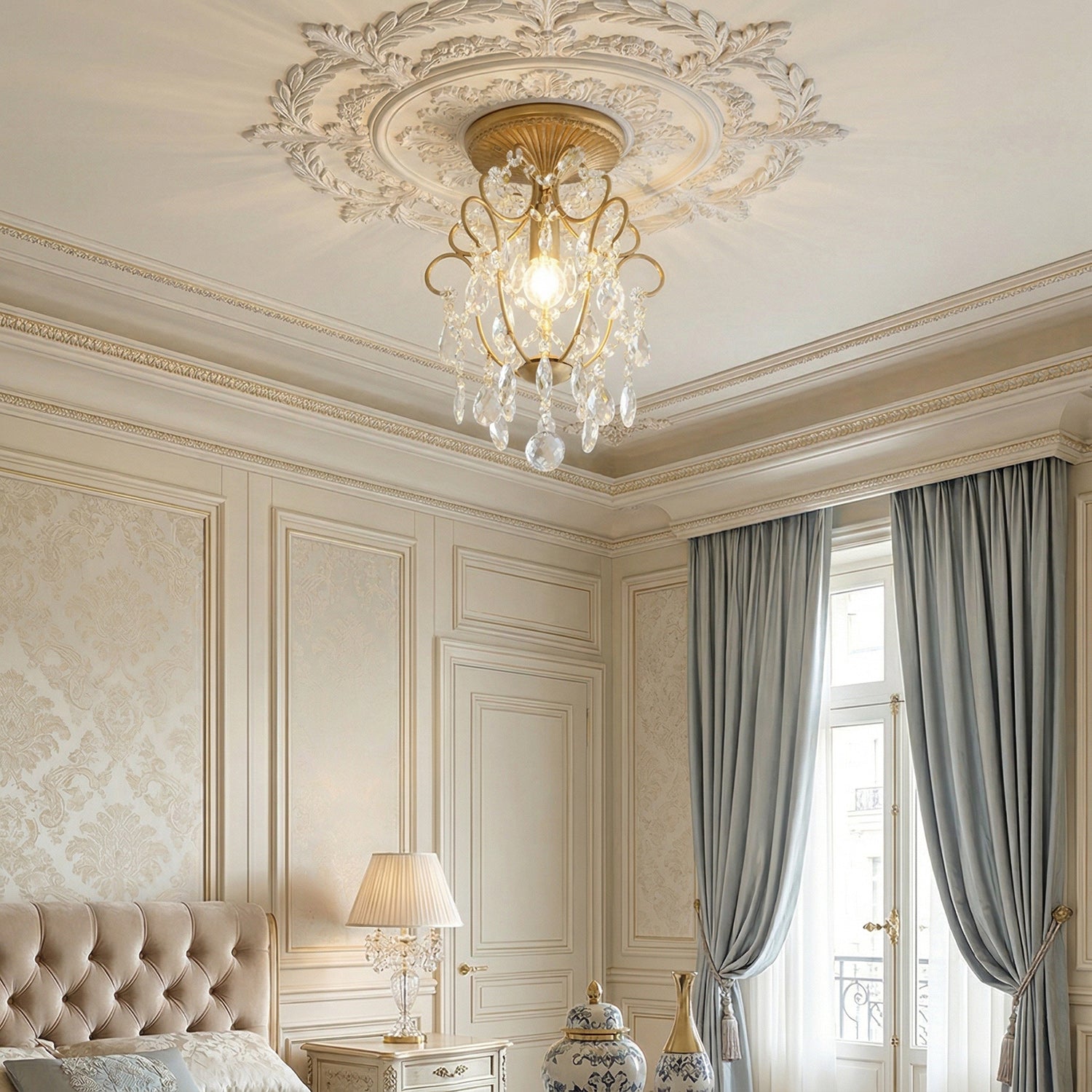 Gossly ceiling lamp shown illuminated, casting a warm glow.
