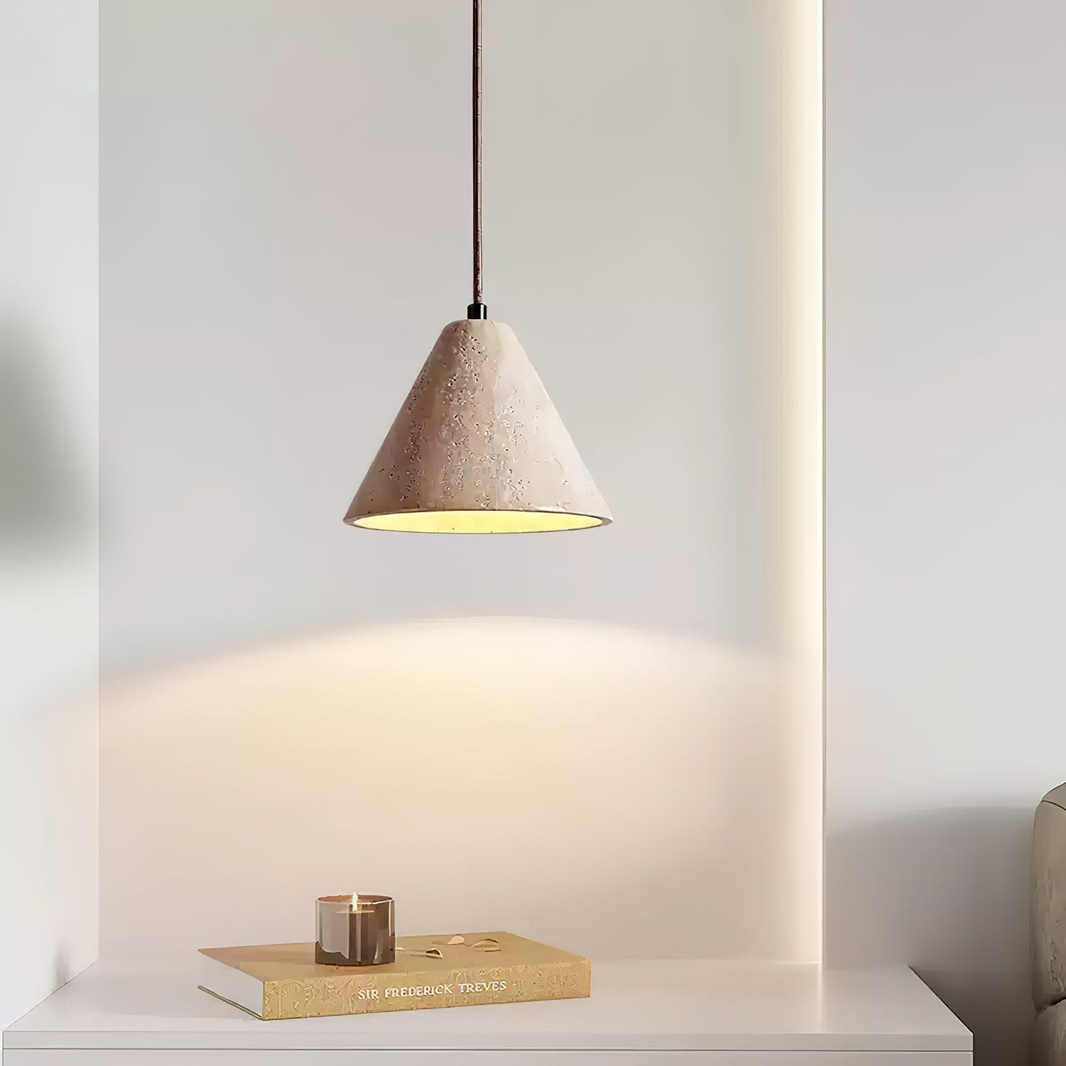 Solix Conical Travertine Pendant Light-Neutral Decor