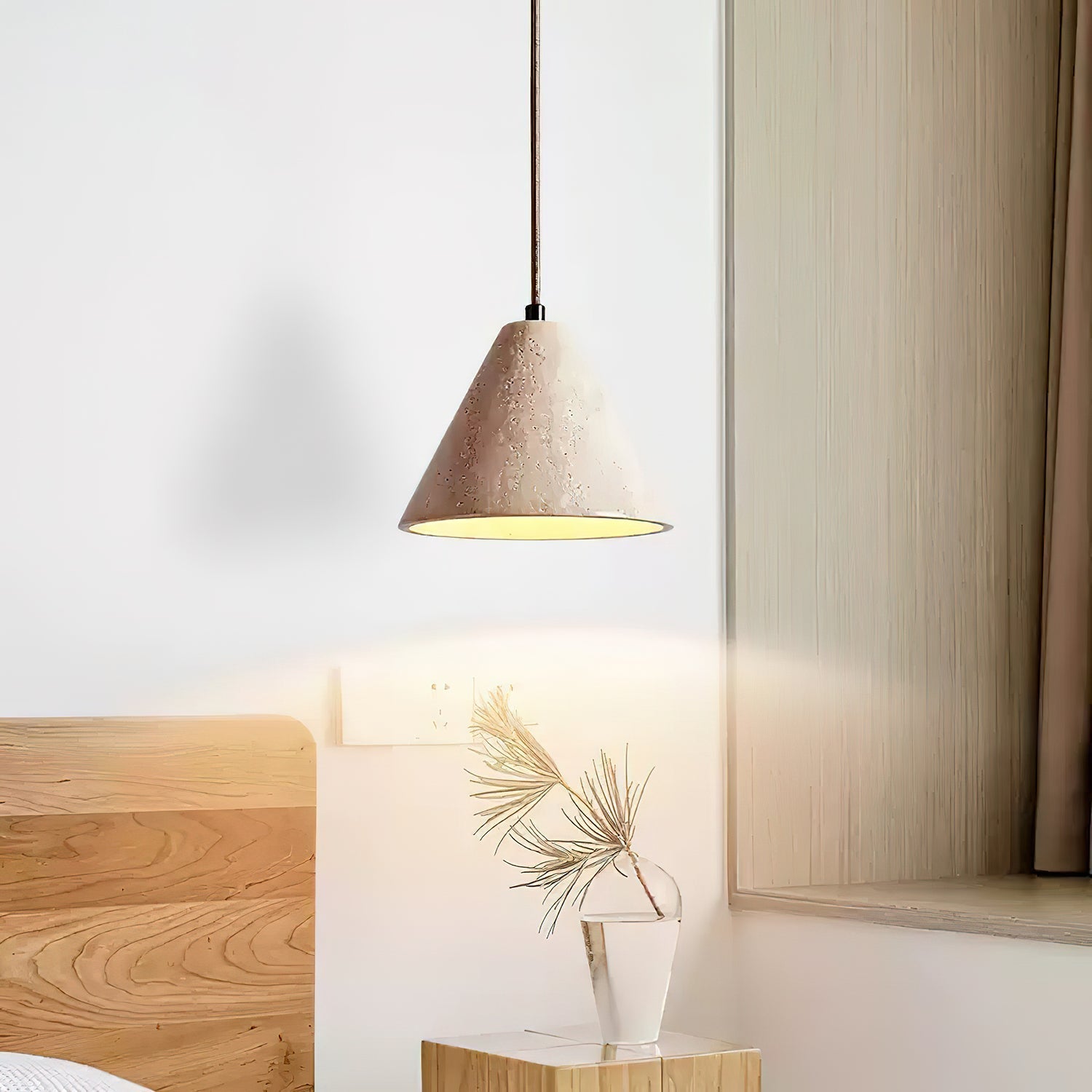 Solix Conical Travertine Pendant Light-Neutral Decor