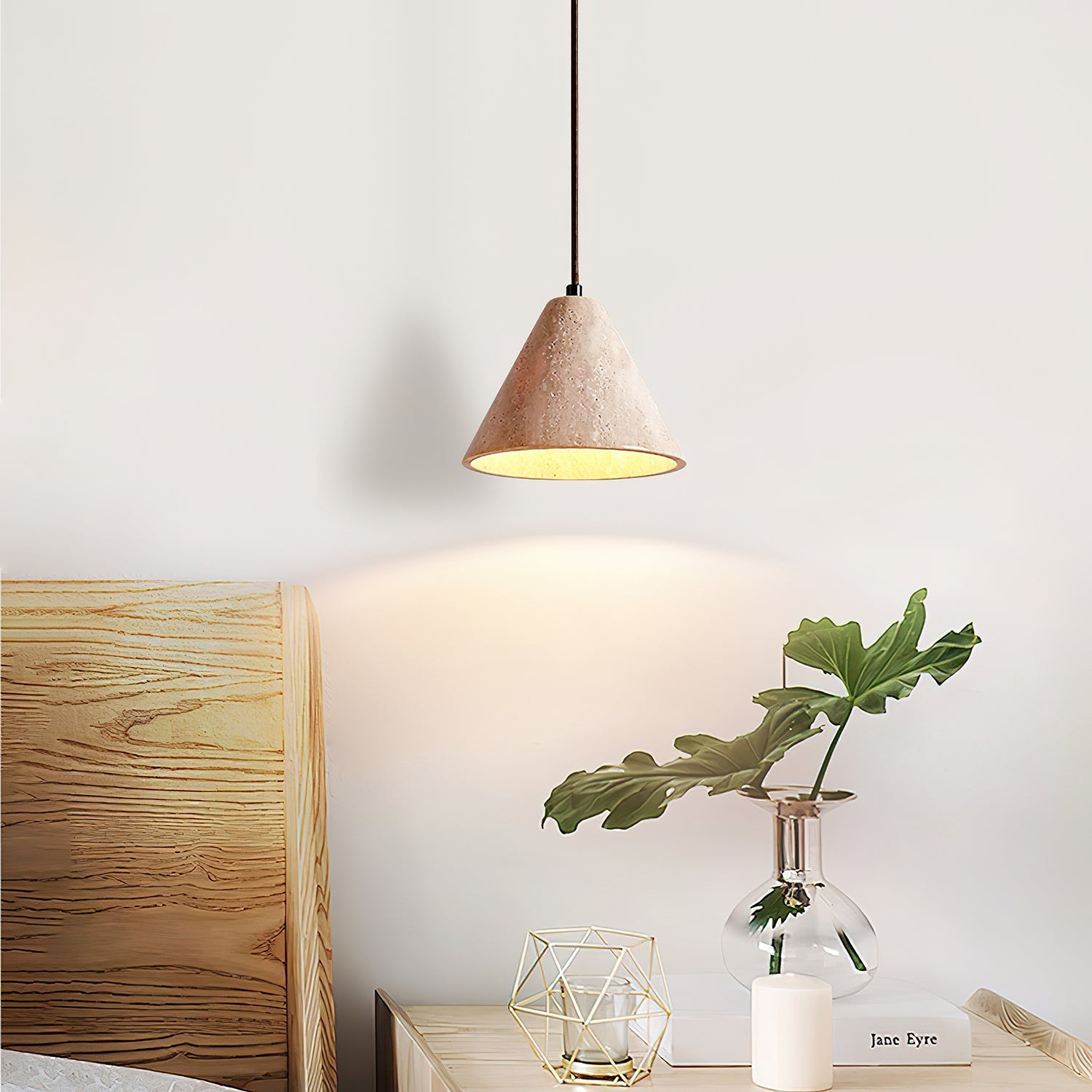 Cezoriel Conical Travertine Pendant Light-Neutral Decor