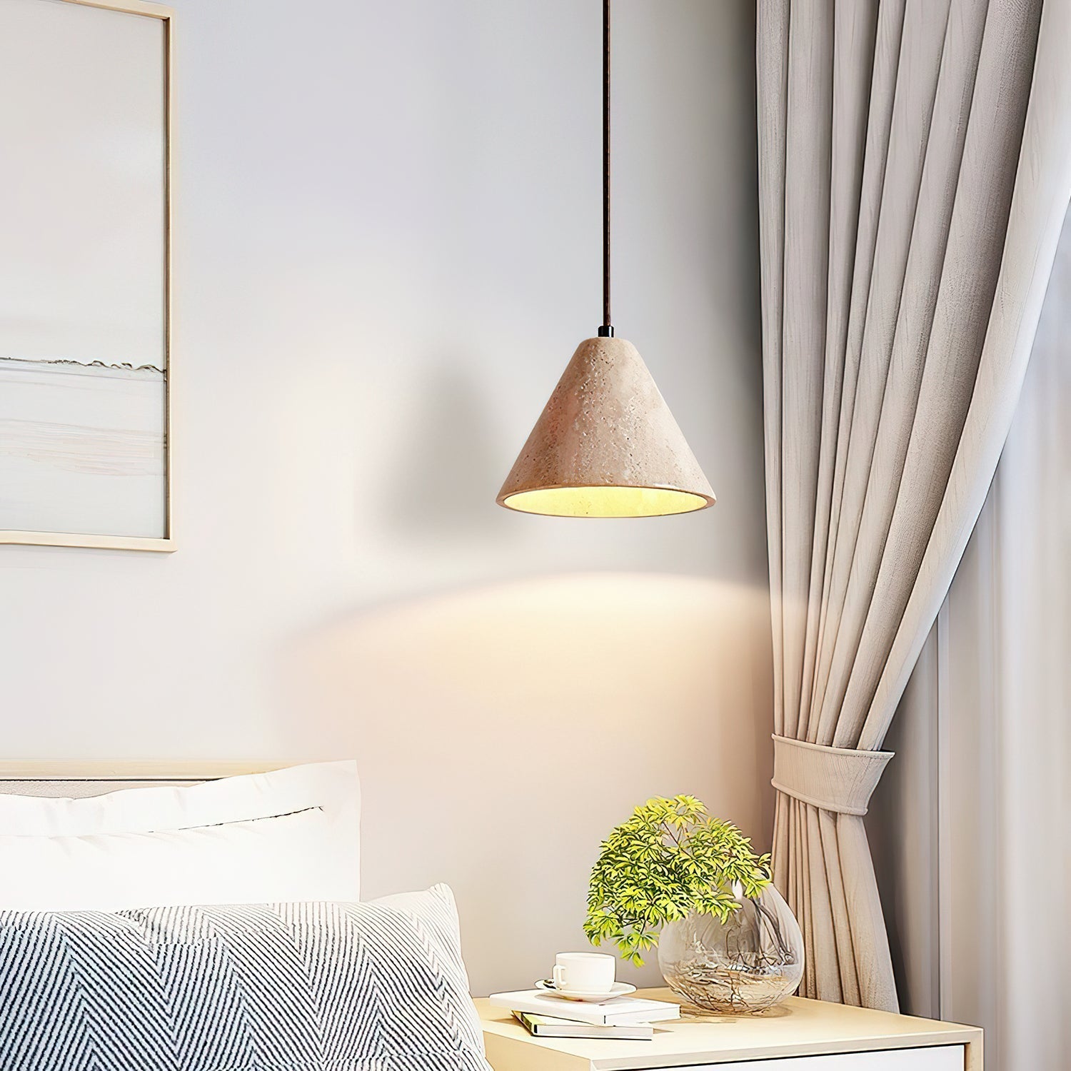 Cezoriel Conical Travertine Pendant Light-Neutral Decor
