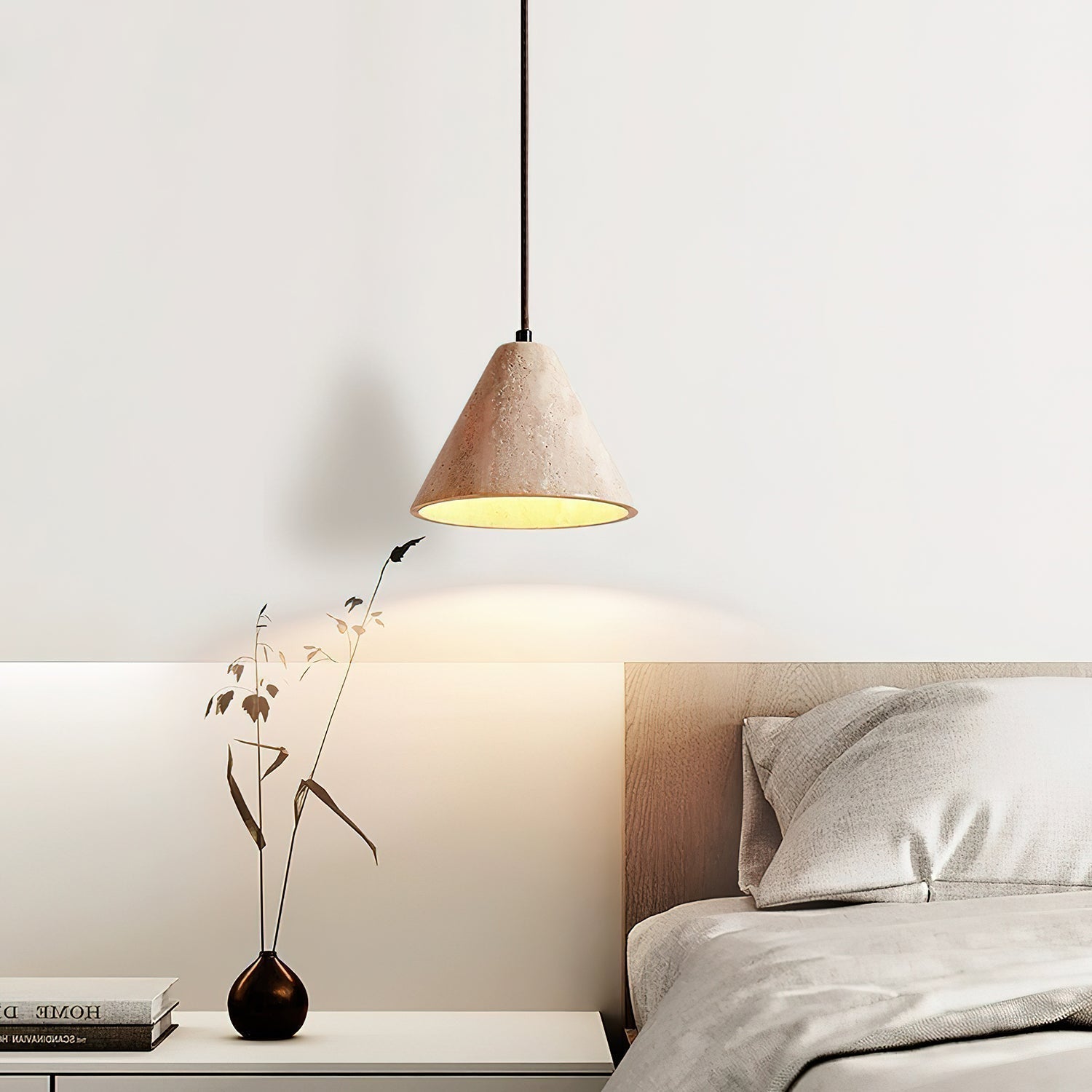 Solix Conical Travertine Pendant Light-Neutral Decor