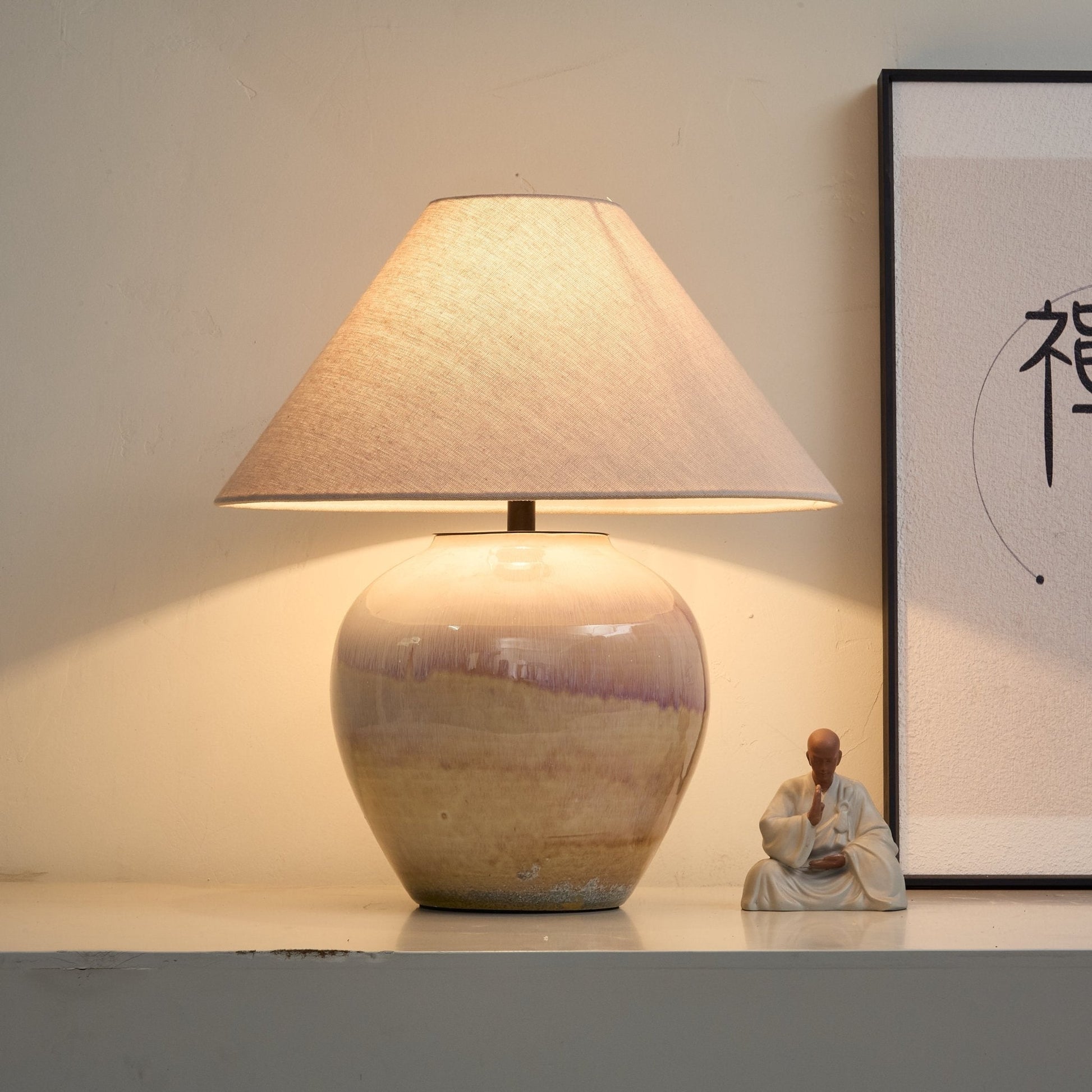 Gradient Hued Ceramic Jar Table Lamp-Neutral Decor
