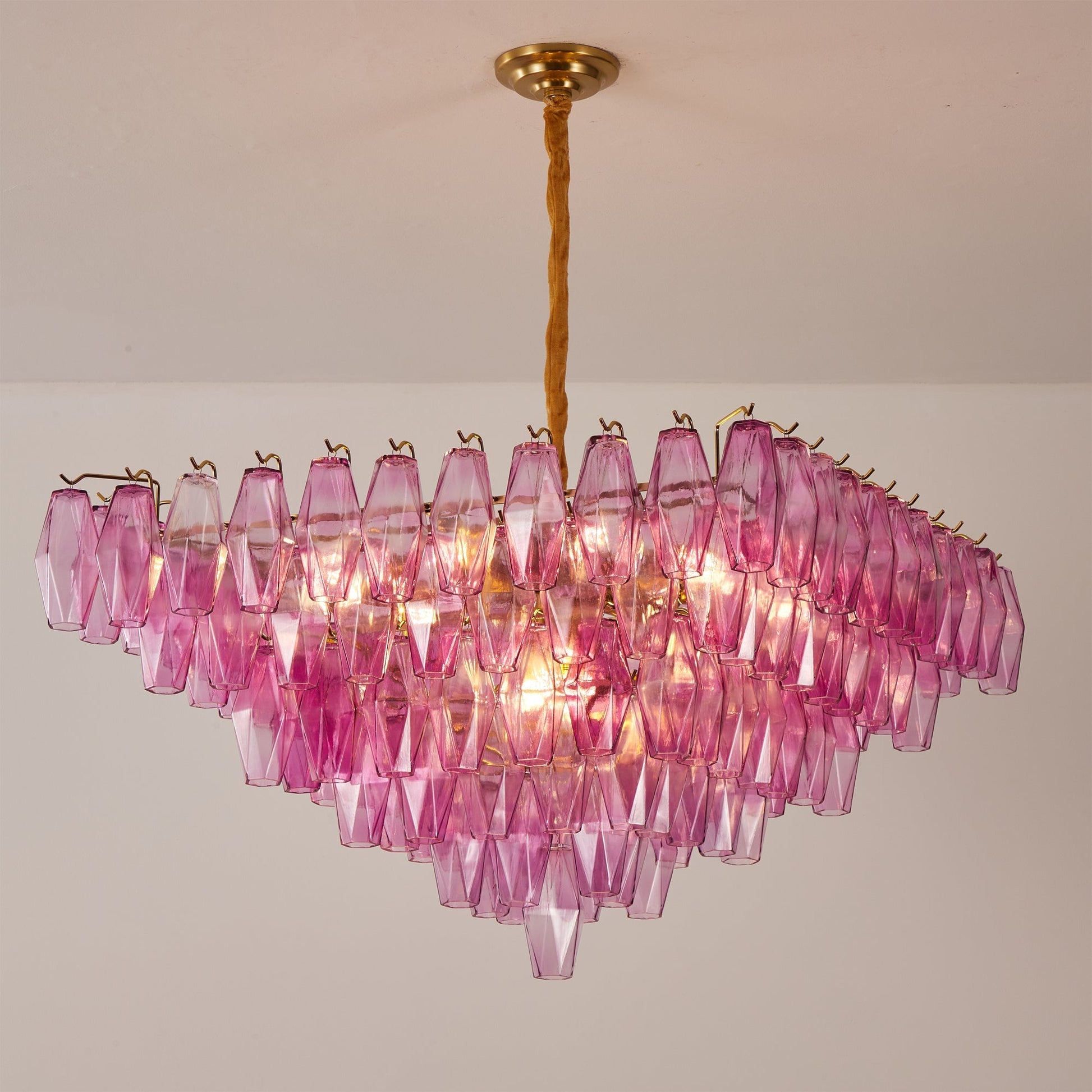 Unlit view of the chandelier, highlighting the glass texture.