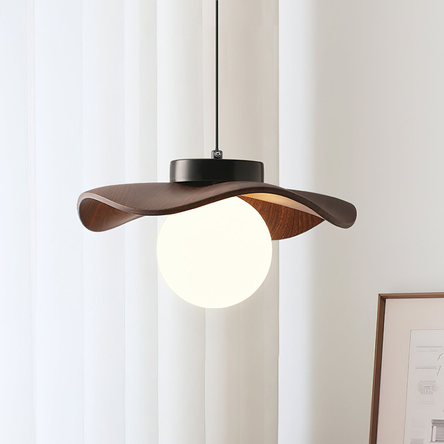 Pendant Lamp Glass and Metal Wavy Shade Sculptural Minimalist Accent