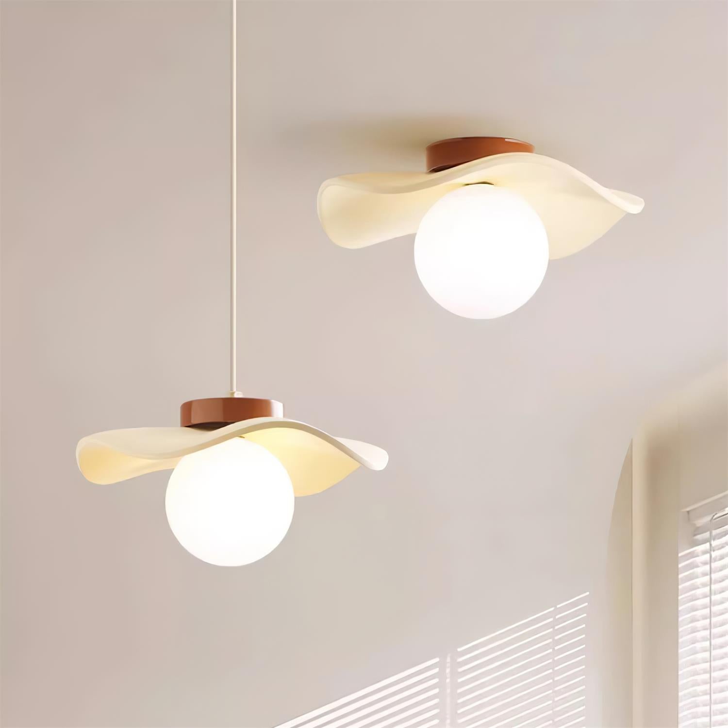 Pendant Lamp Glass and Metal Wavy Shade Sculptural Minimalist Accent