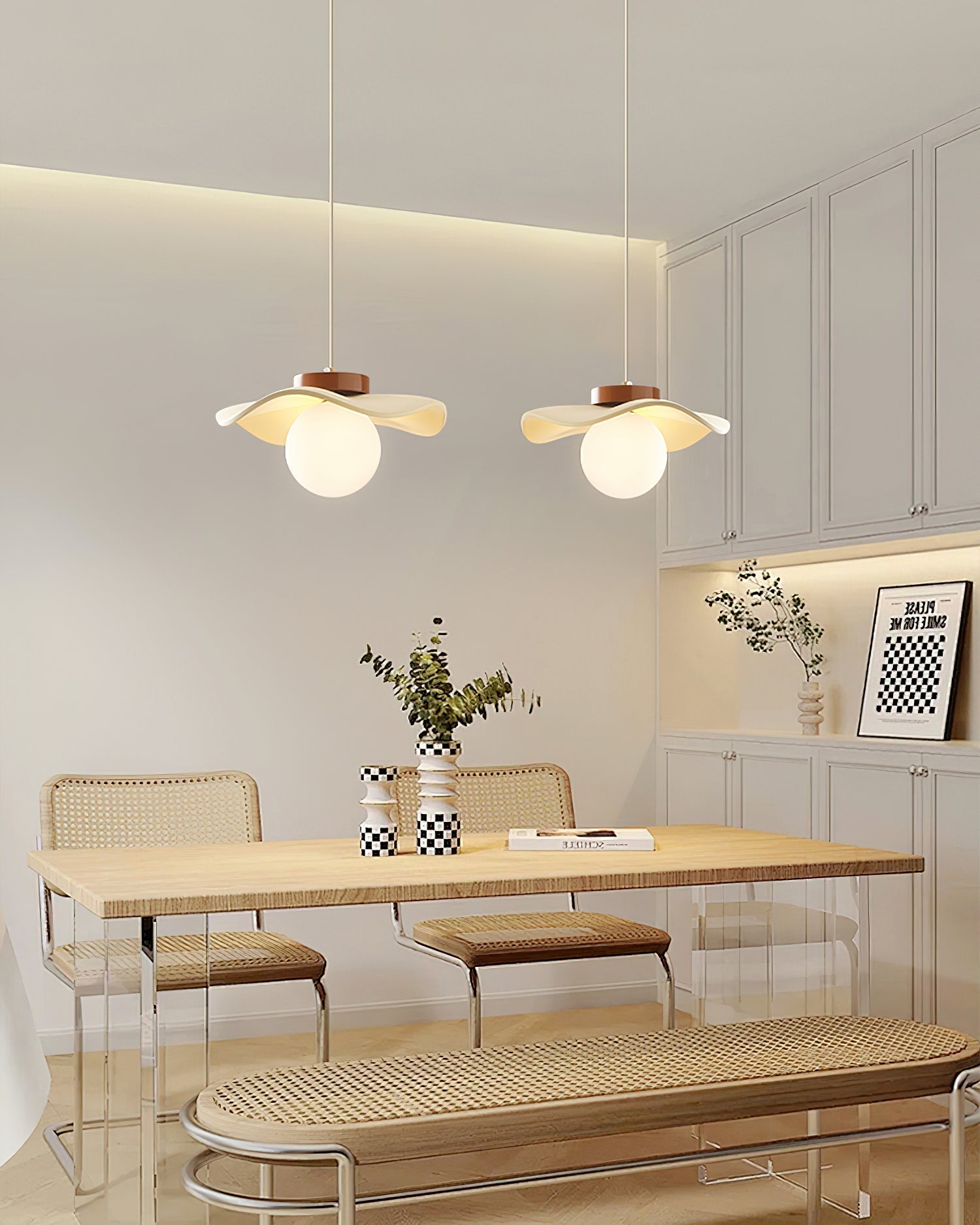Pendant Lamp Glass and Metal Wavy Shade Sculptural Minimalist Accent