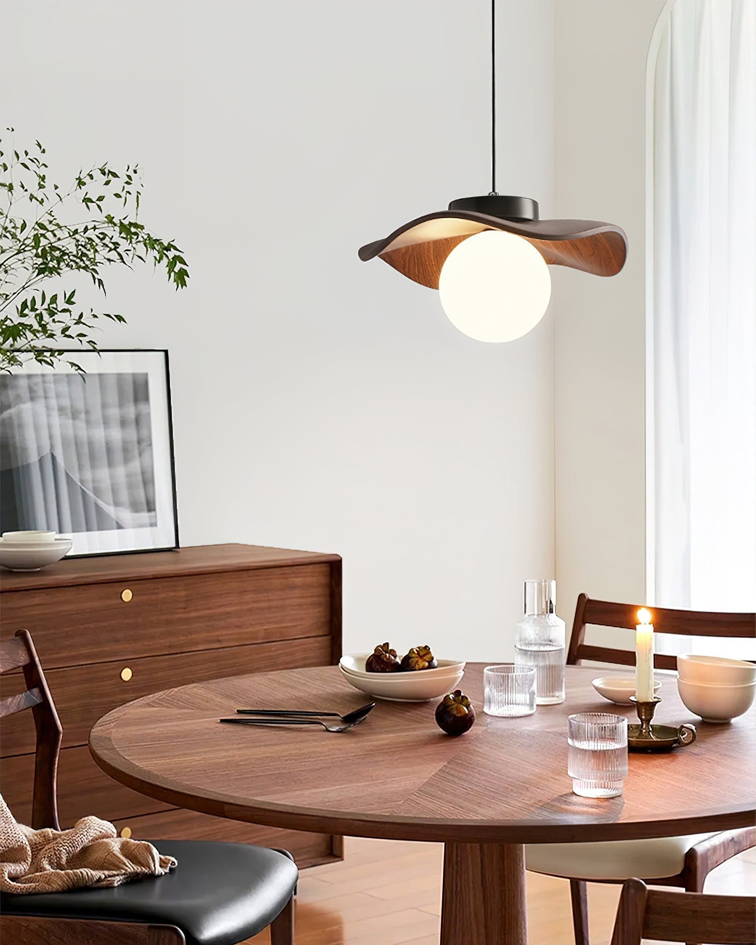 Pendant Lamp Glass and Metal Wavy Shade Sculptural Minimalist Accent
