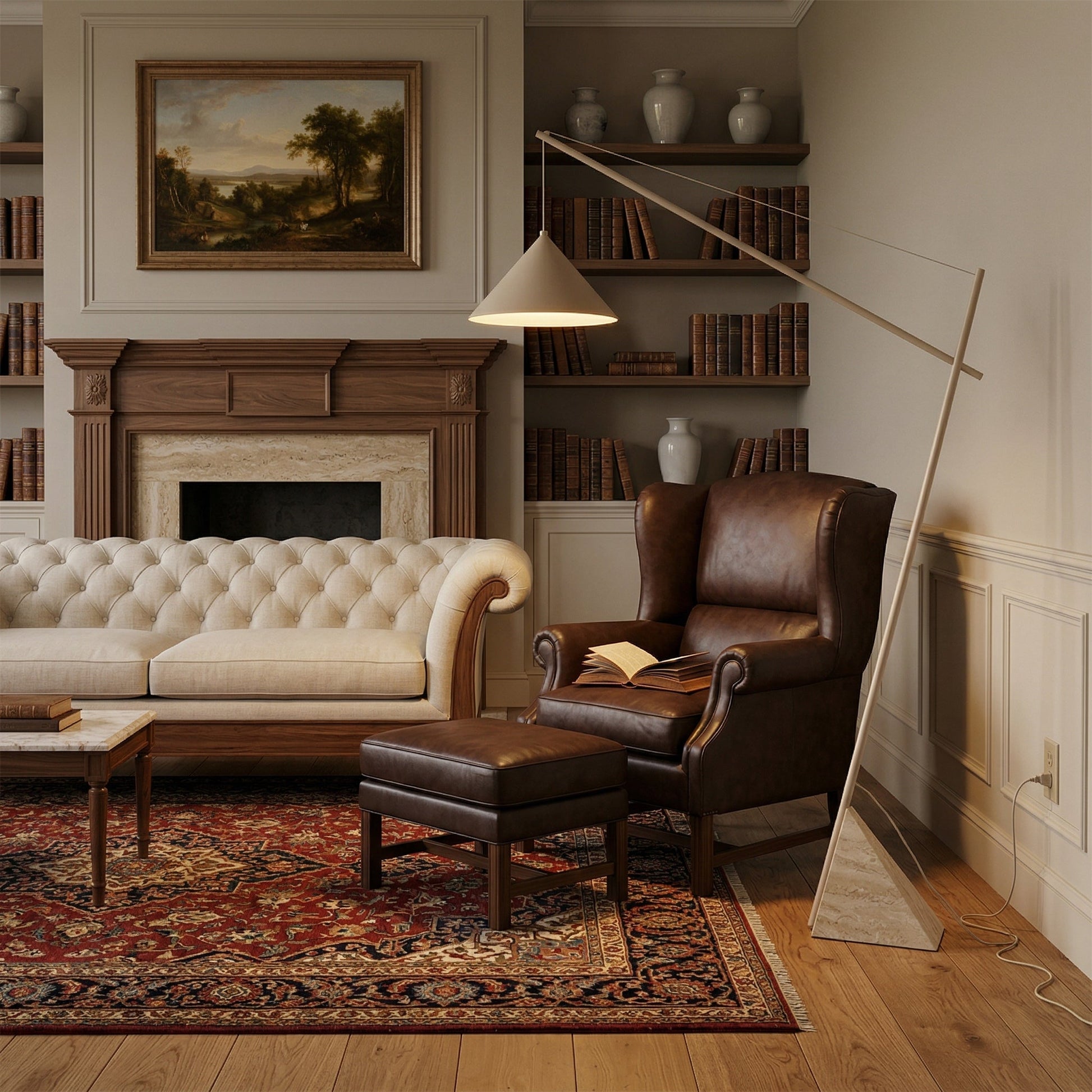 Dimensions of the Grande Travertine Floor Lamp displayed graphically.
