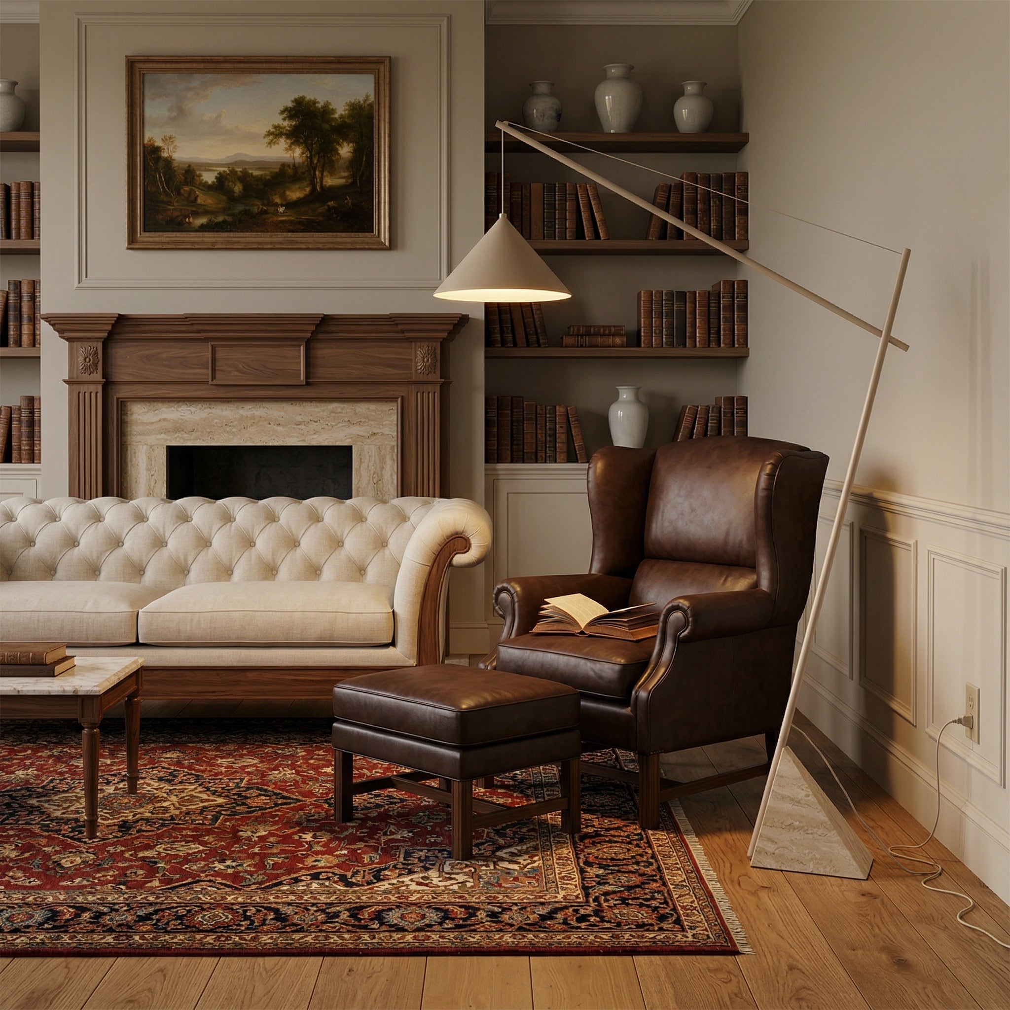 Dimensions of the Grande Travertine Floor Lamp displayed graphically.