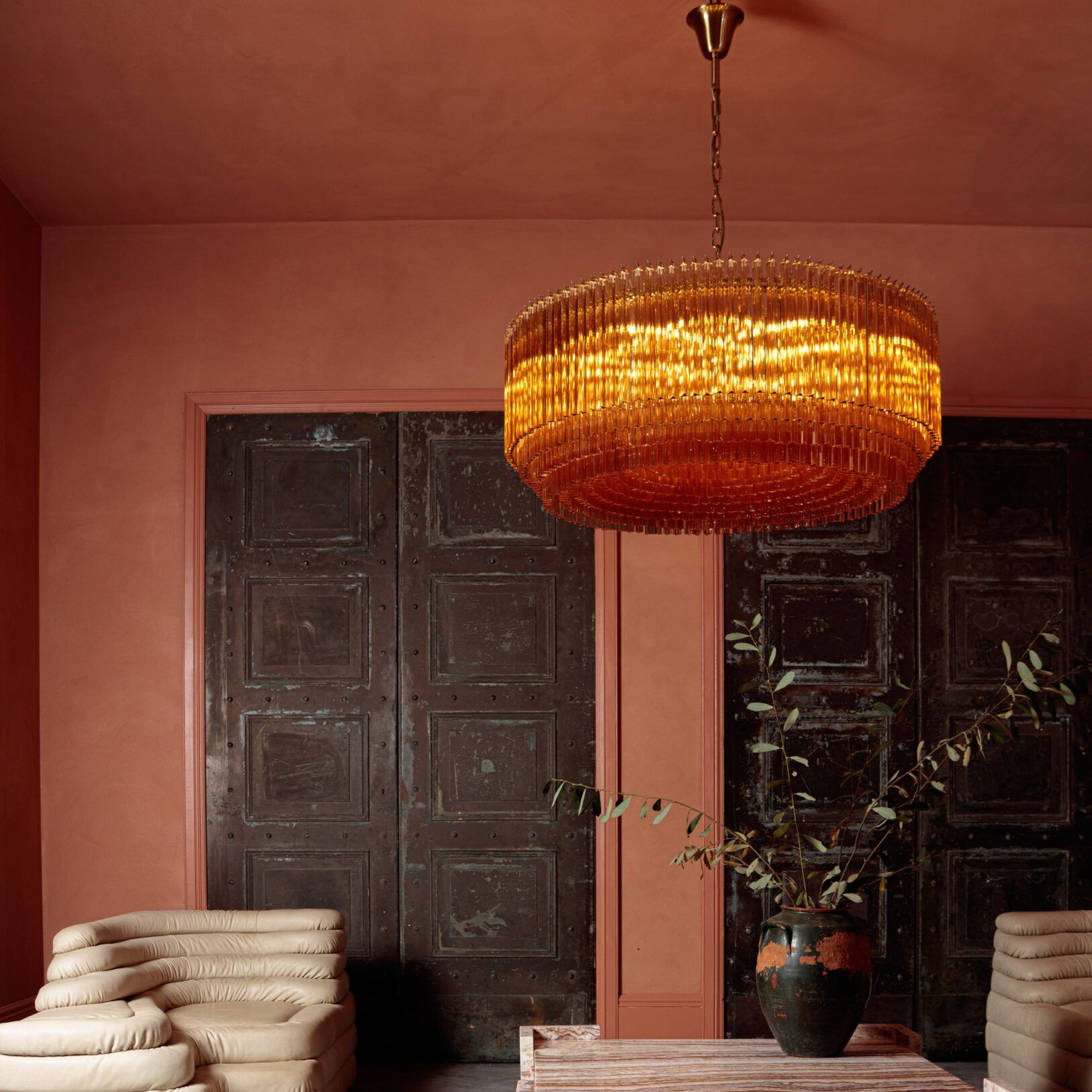 Maren Chandelier Amber Drum Glass-Neutral Decor