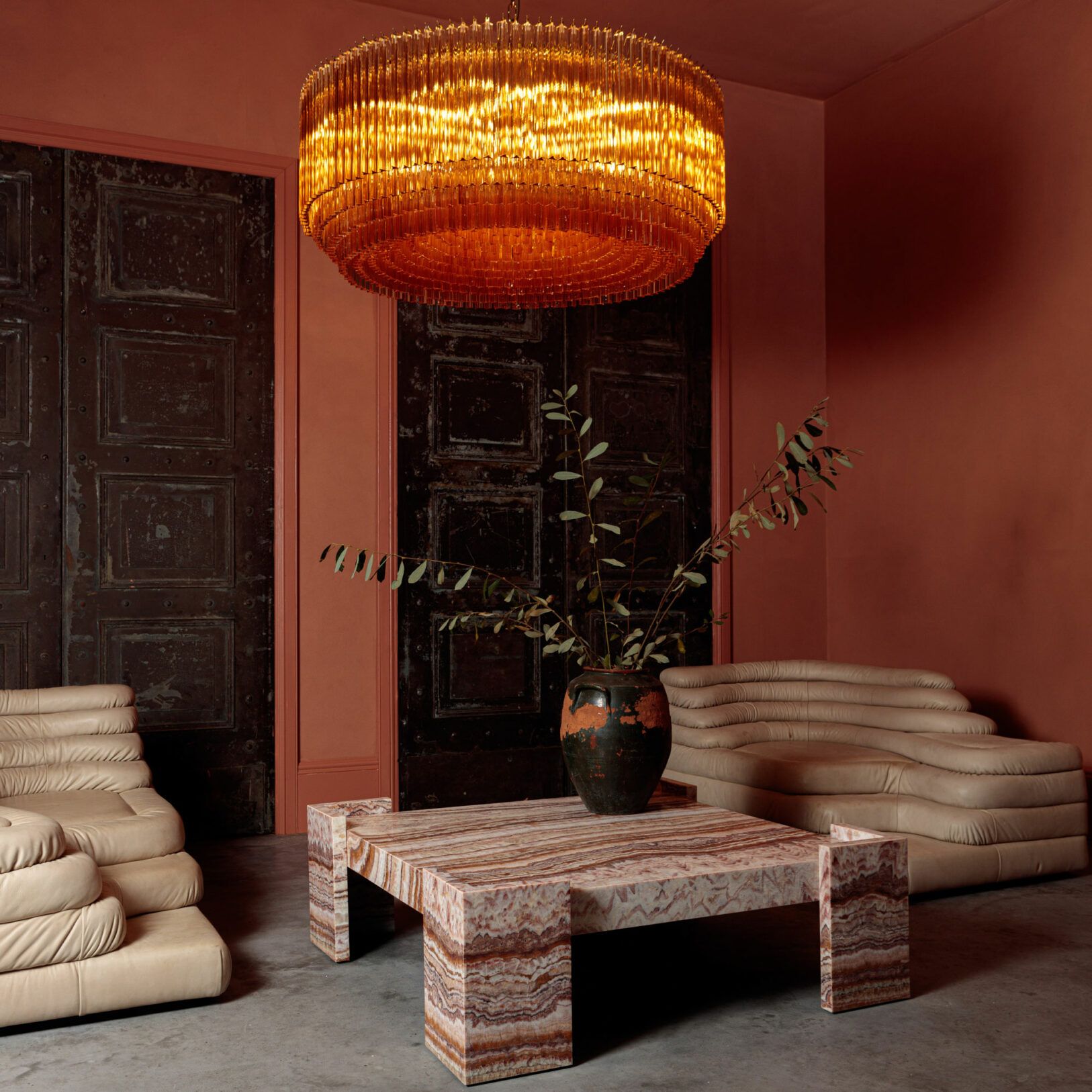 Maren Chandelier Amber Drum Glass-Neutral Decor
