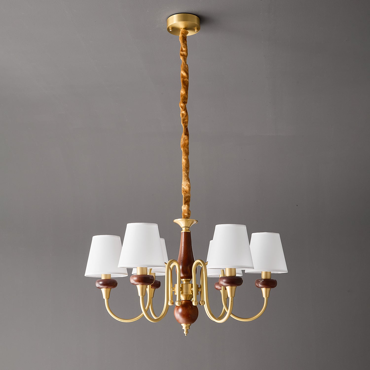 Zovena Classic Elegance Vintage Fabric Wood Chandelier-Neutral Decor