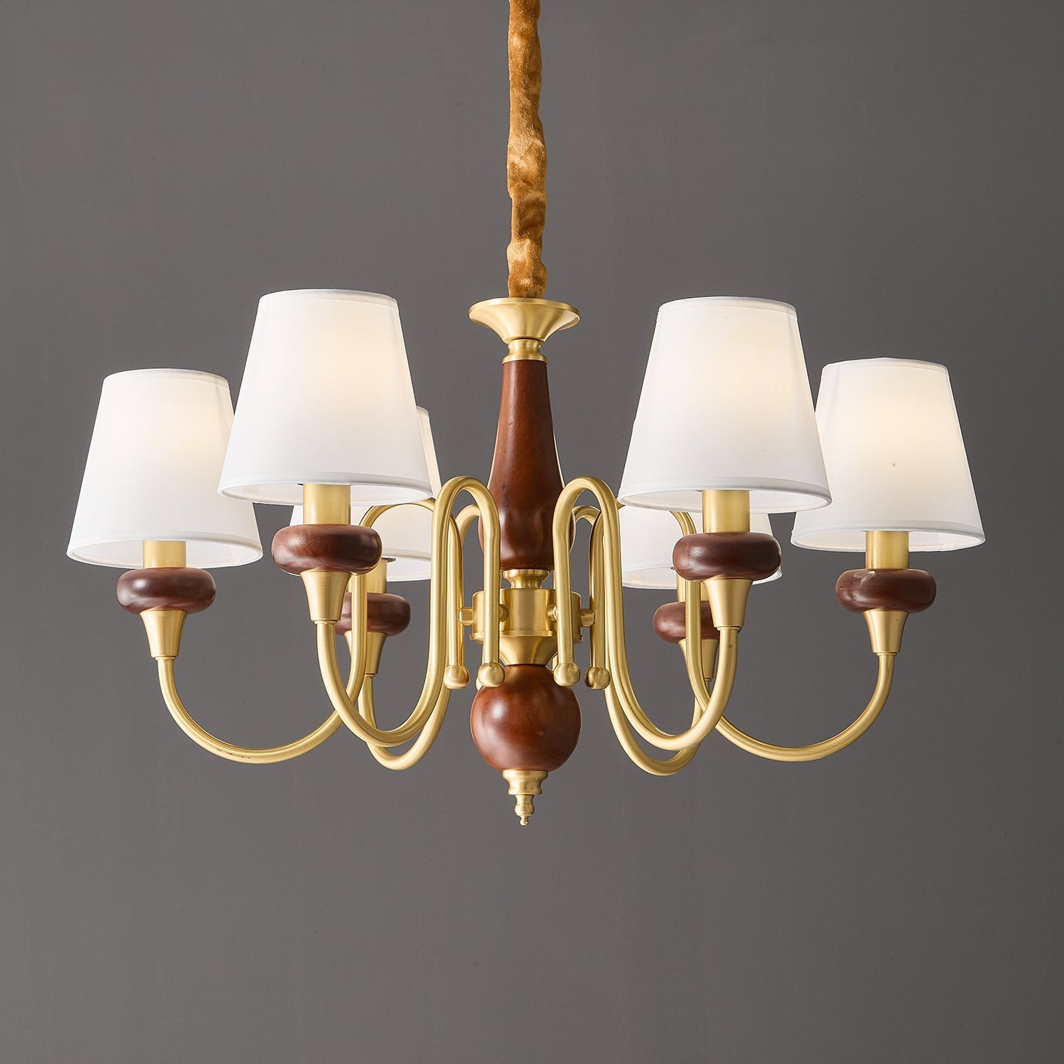 Zovena Classic Elegance Vintage Fabric Wood Chandelier-Neutral Decor