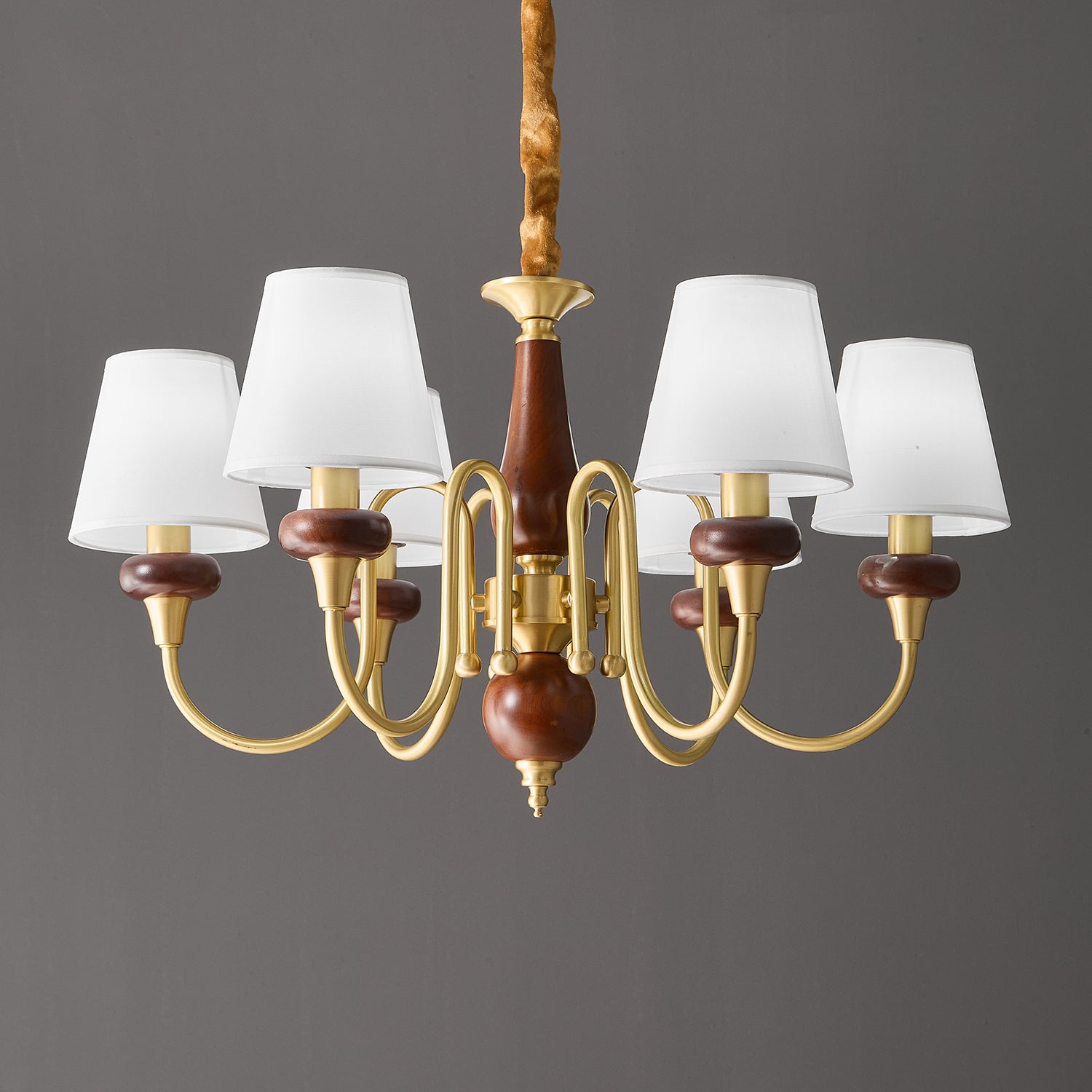 Zovena Classic Elegance Vintage Fabric Wood Chandelier-Neutral Decor