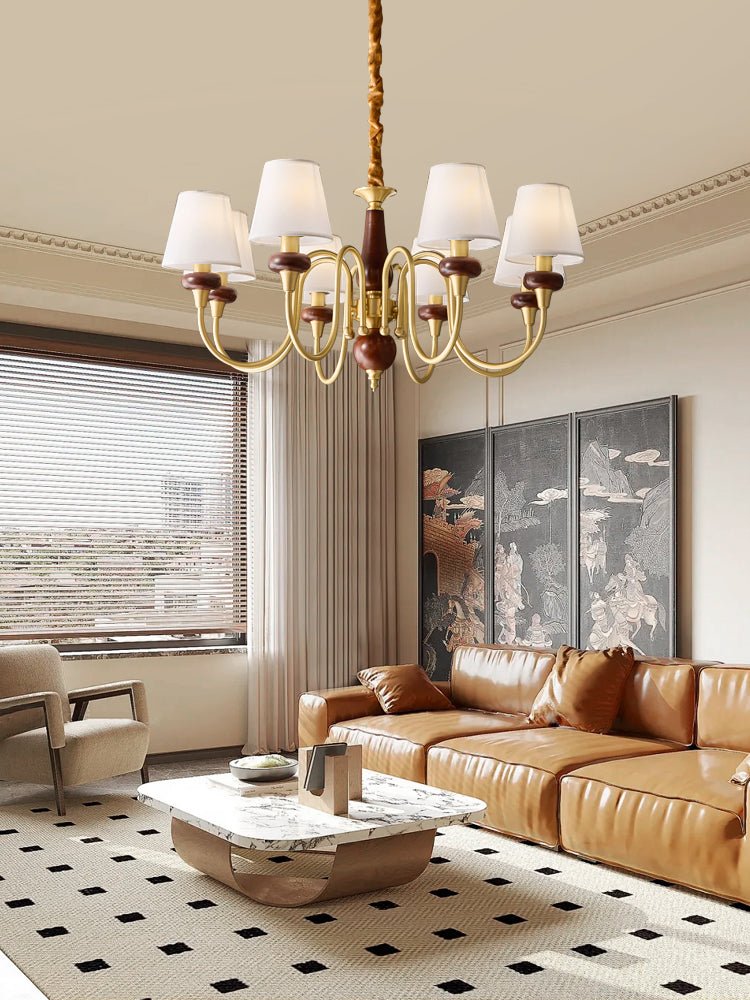 Zovena Classic Elegance Vintage Fabric Wood Chandelier-Neutral Decor