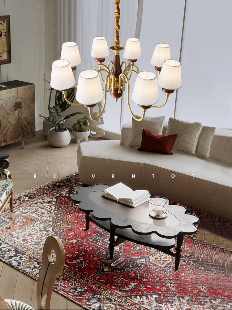 Zovena Classic Elegance Vintage Fabric Wood Chandelier-Neutral Decor