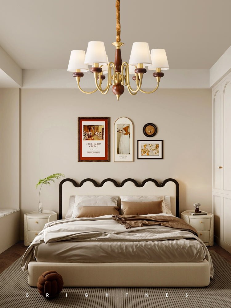 Zovena Classic Elegance Vintage Fabric Wood Chandelier-Neutral Decor