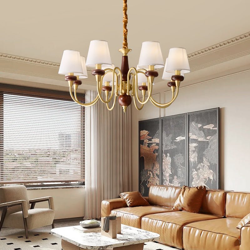 Zovena Classic Elegance Vintage Fabric Wood Chandelier-Neutral Decor