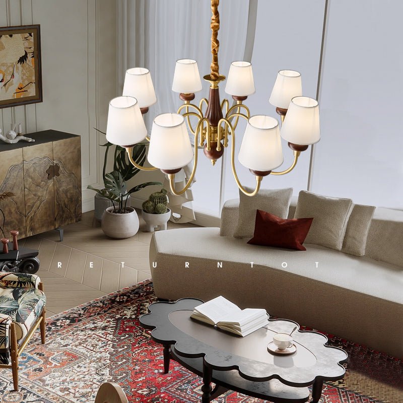 Zovena Classic Elegance Vintage Fabric Wood Chandelier-Neutral Decor