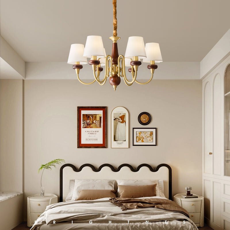 Zovena Classic Elegance Vintage Fabric Wood Chandelier-Neutral Decor