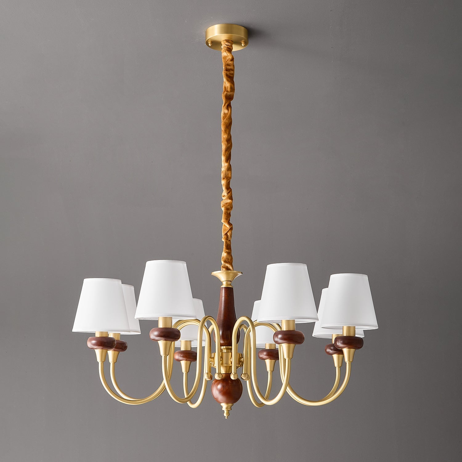 Zovena Classic Elegance Vintage Fabric Wood Chandelier-Neutral Decor