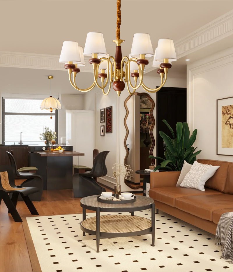 Zovena Classic Elegance Vintage Fabric Wood Chandelier-Neutral Decor