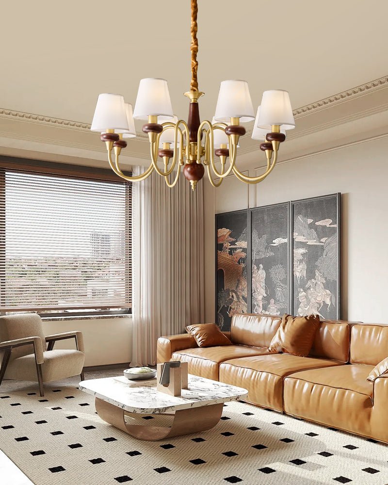 Zovena Classic Elegance Vintage Fabric Wood Chandelier-Neutral Decor