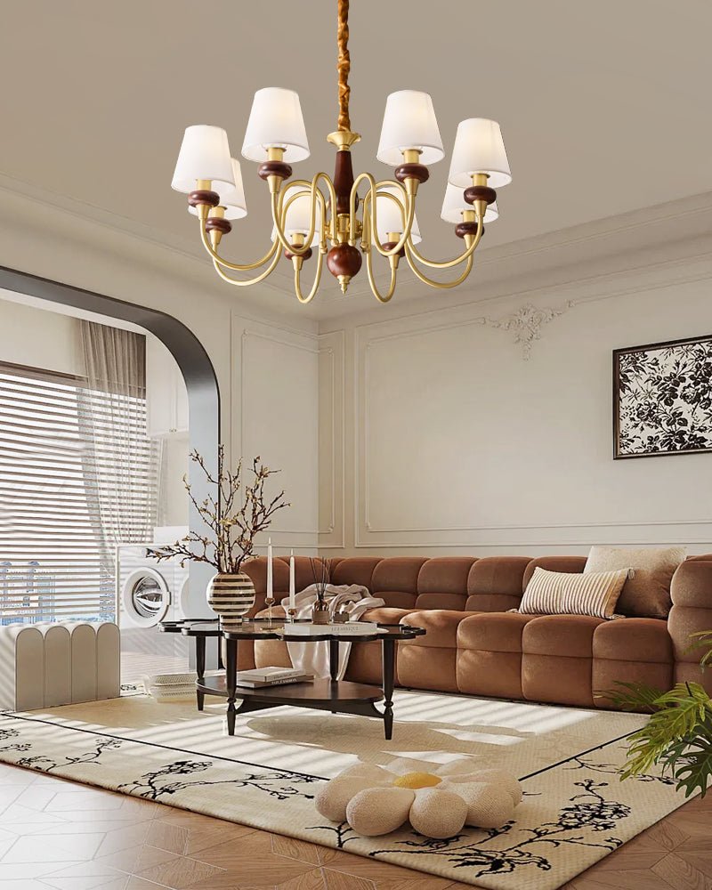 Zovena Classic Elegance Vintage Fabric Wood Chandelier-Neutral Decor