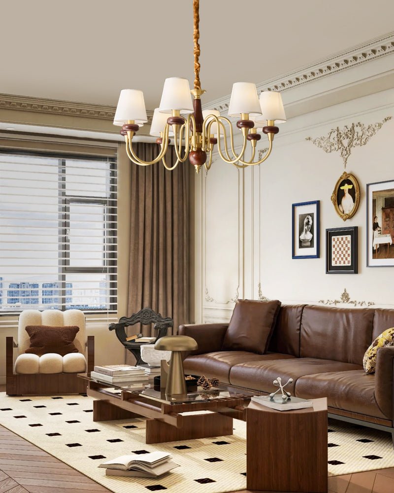 Zovena Classic Elegance Vintage Fabric Wood Chandelier-Neutral Decor