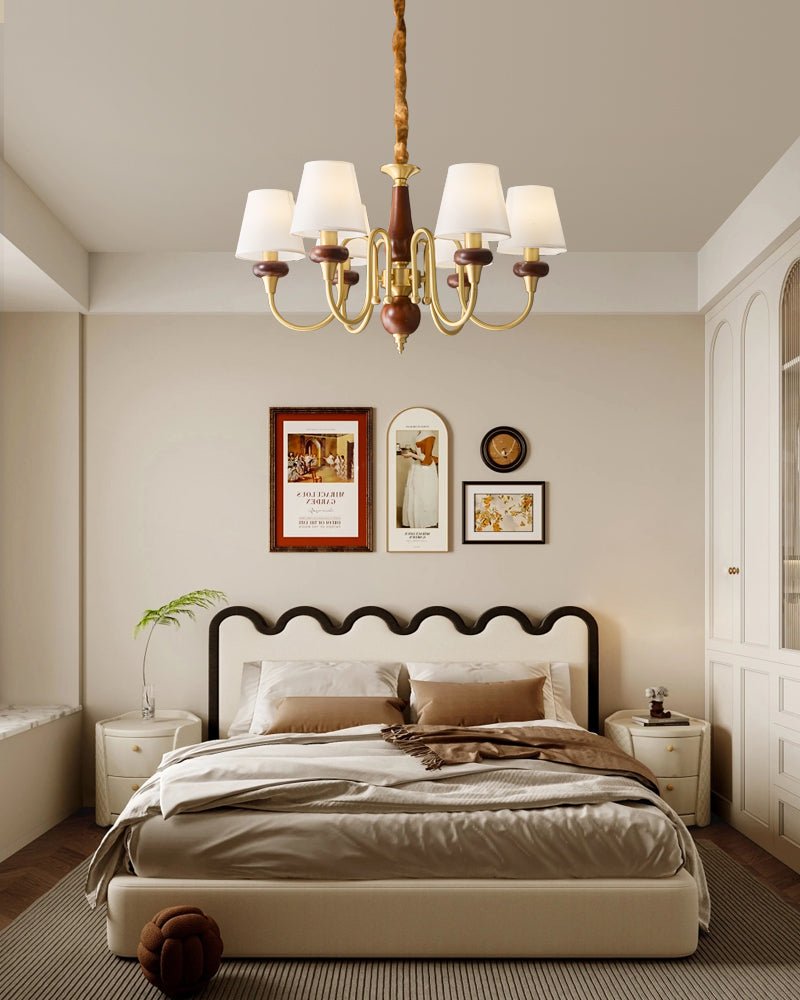 Zovena Classic Elegance Vintage Fabric Wood Chandelier-Neutral Decor