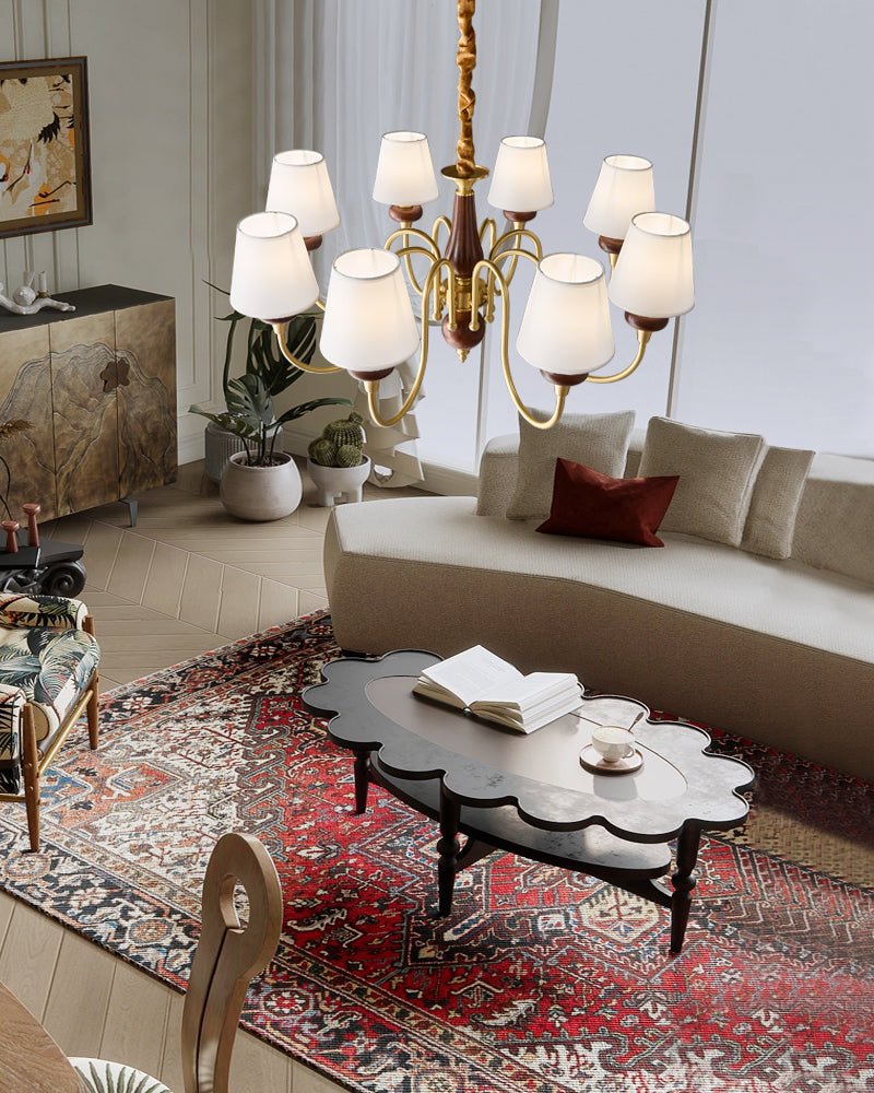 Zovena Classic Elegance Vintage Fabric Wood Chandelier-Neutral Decor