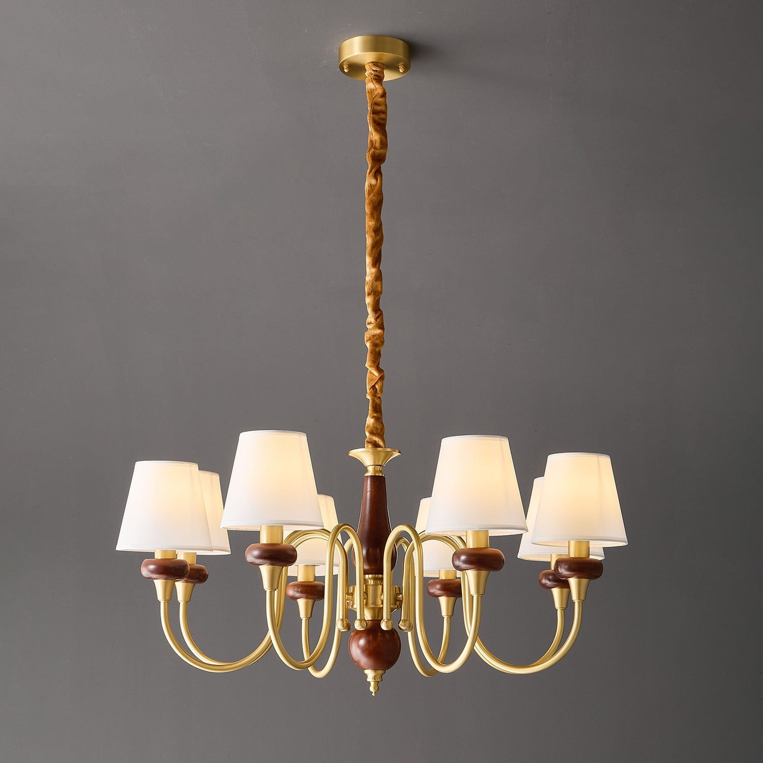 Zovena Classic Elegance Vintage Fabric Wood Chandelier-Neutral Decor