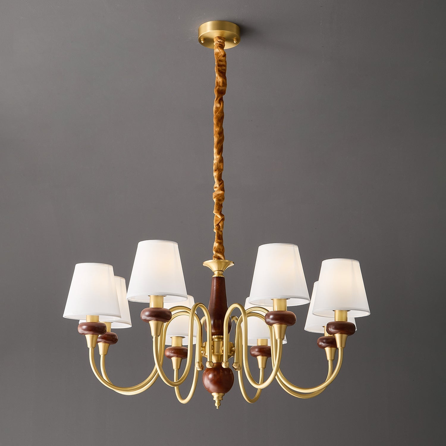 Zovena Classic Elegance Vintage Fabric Wood Chandelier-Neutral Decor