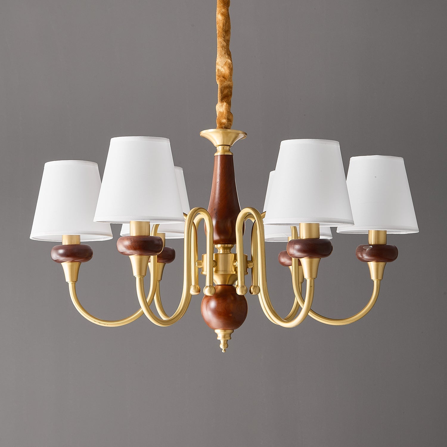 Zovena Classic Elegance Vintage Fabric Wood Chandelier-Neutral Decor