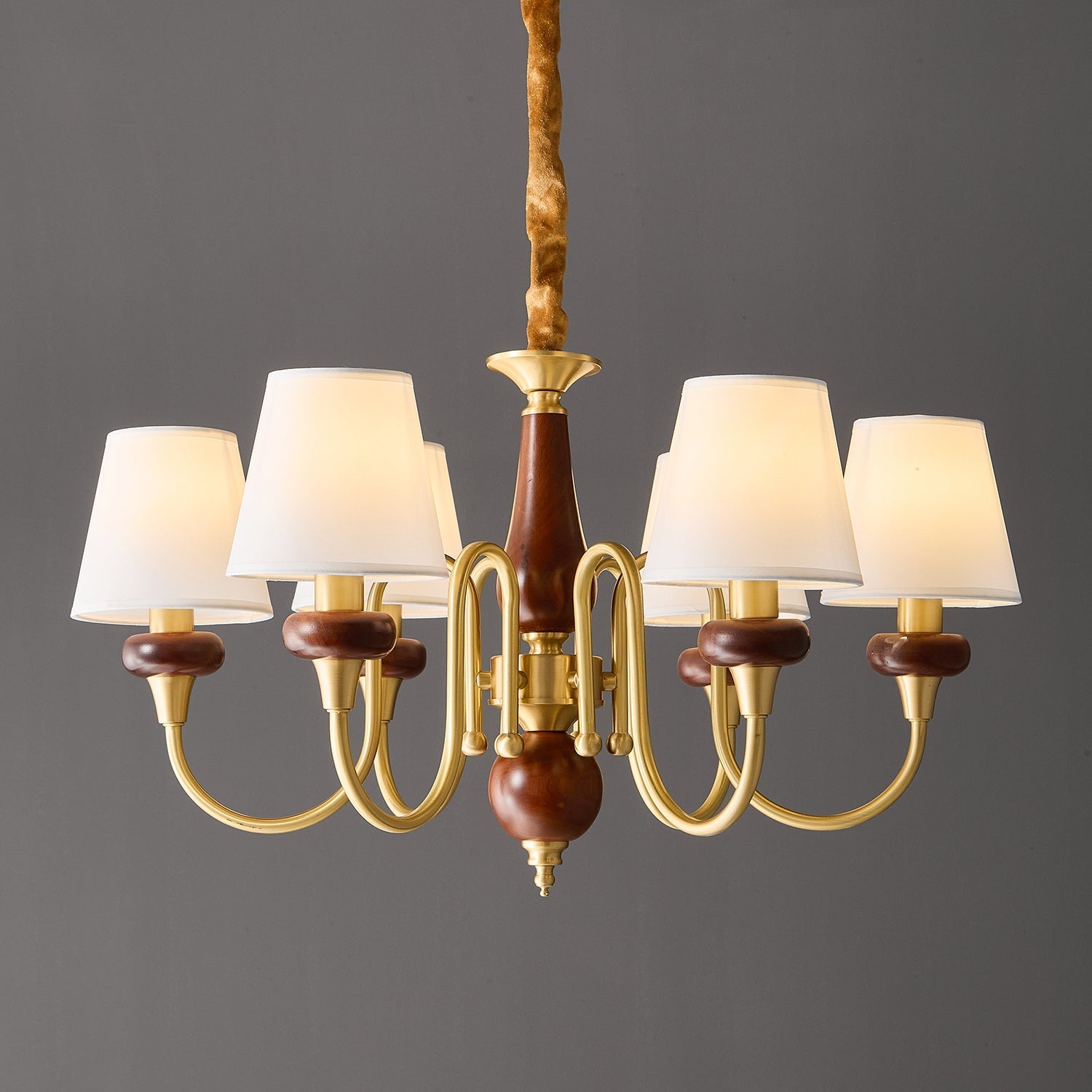 Zovena Classic Elegance Vintage Fabric Wood Chandelier-Neutral Decor