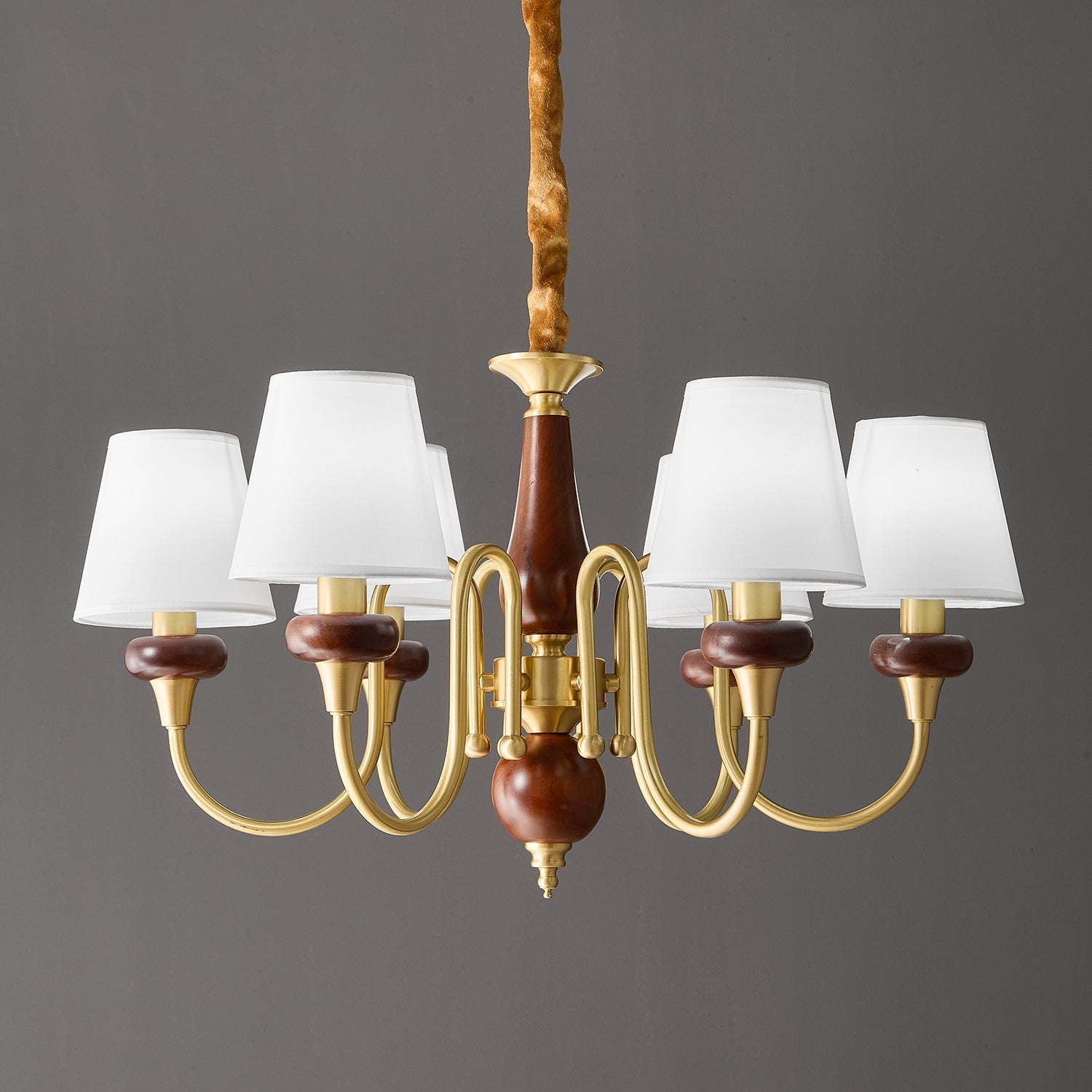 Zovena Classic Elegance Vintage Fabric Wood Chandelier-Neutral Decor