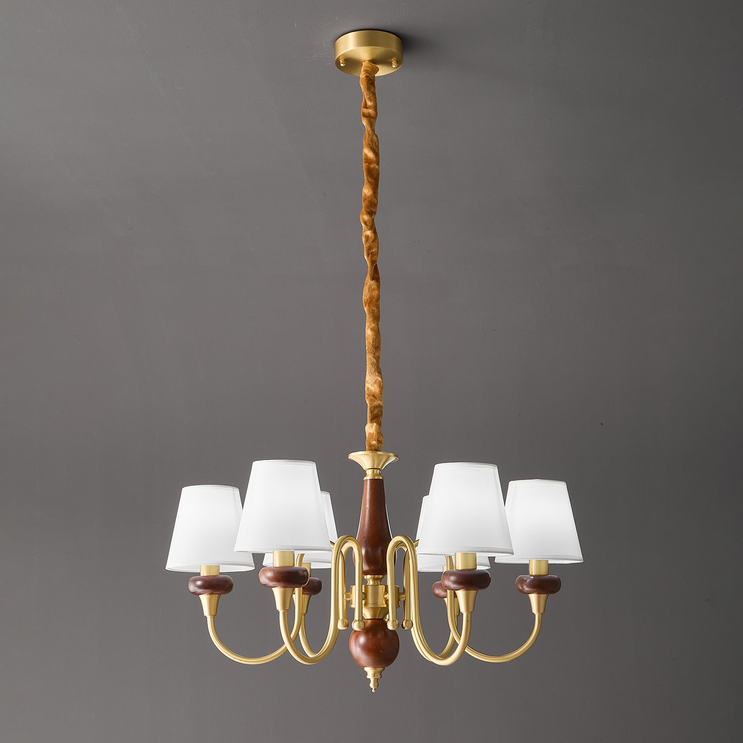 Zovena Classic Elegance Vintage Fabric Wood Chandelier-Neutral Decor