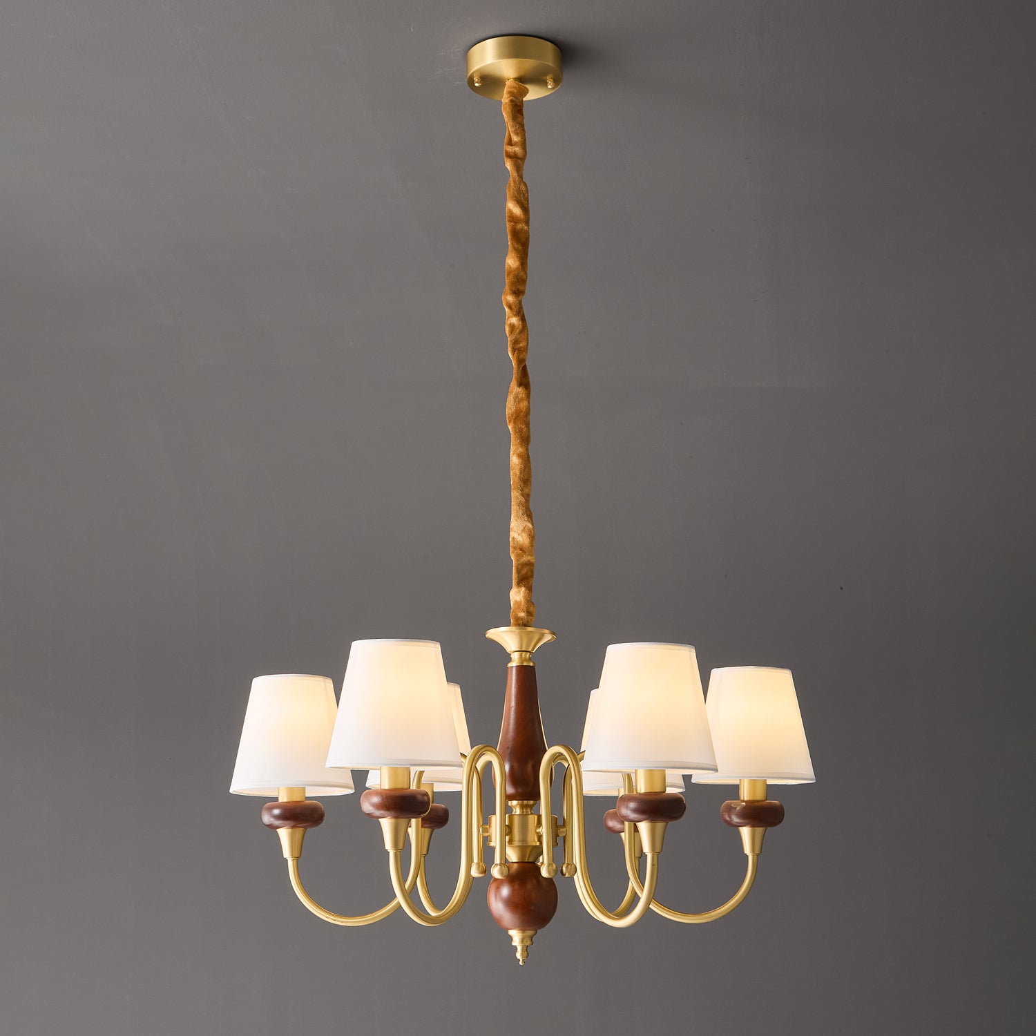 Zovena Classic Elegance Vintage Fabric Wood Chandelier-Neutral Decor